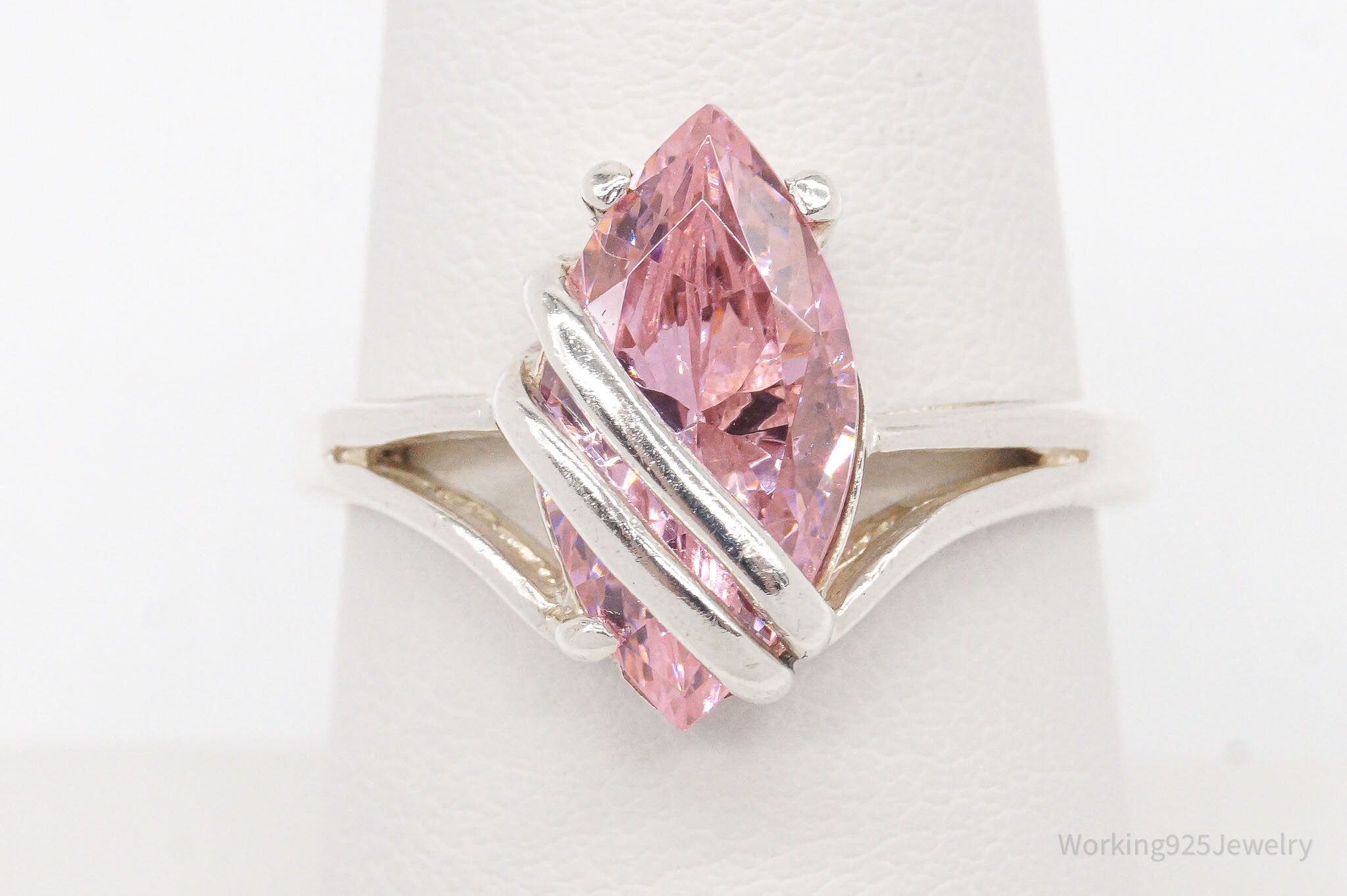 Vintage Pink DQCZ Diamonique Sterling Silver Ring - Size 8.25