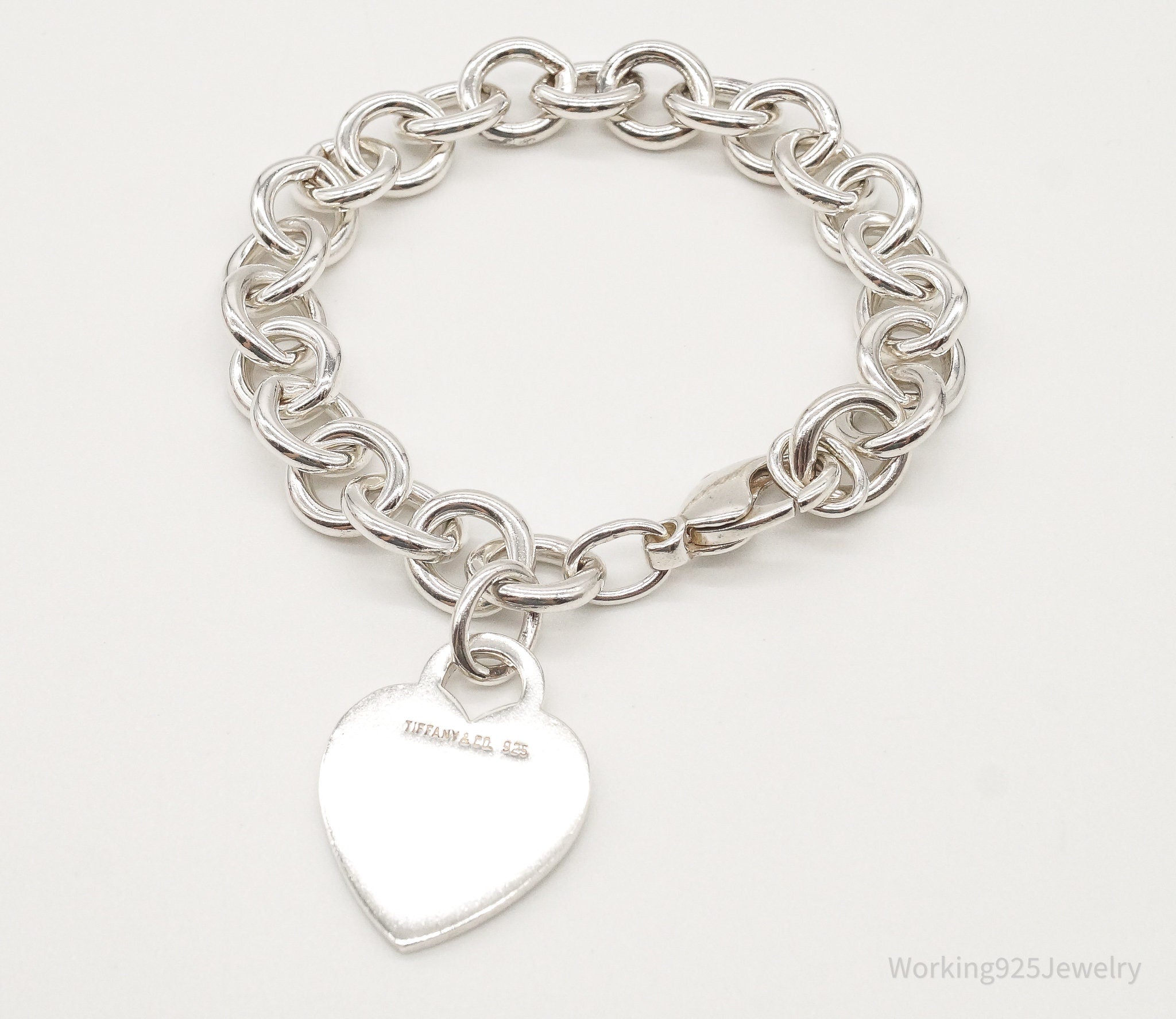 Vintage Designer Tiffany & Co Heart Tag Link Sterling Silver Bracelet