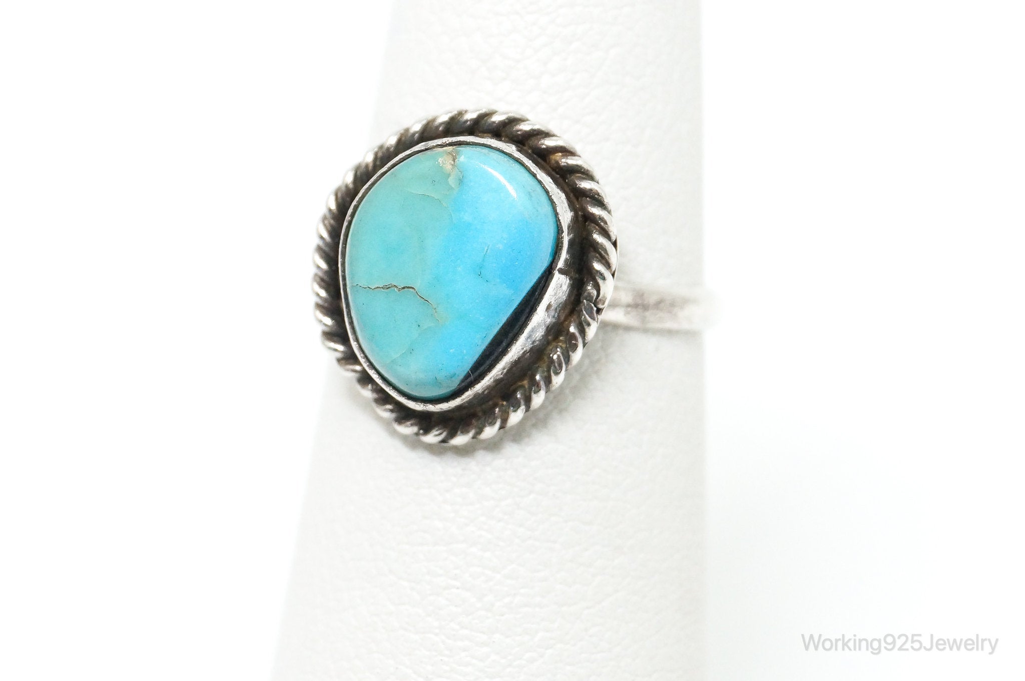 Vintage Native American Turquoise Unsigned Sterling Silver Ring - Size 4.25