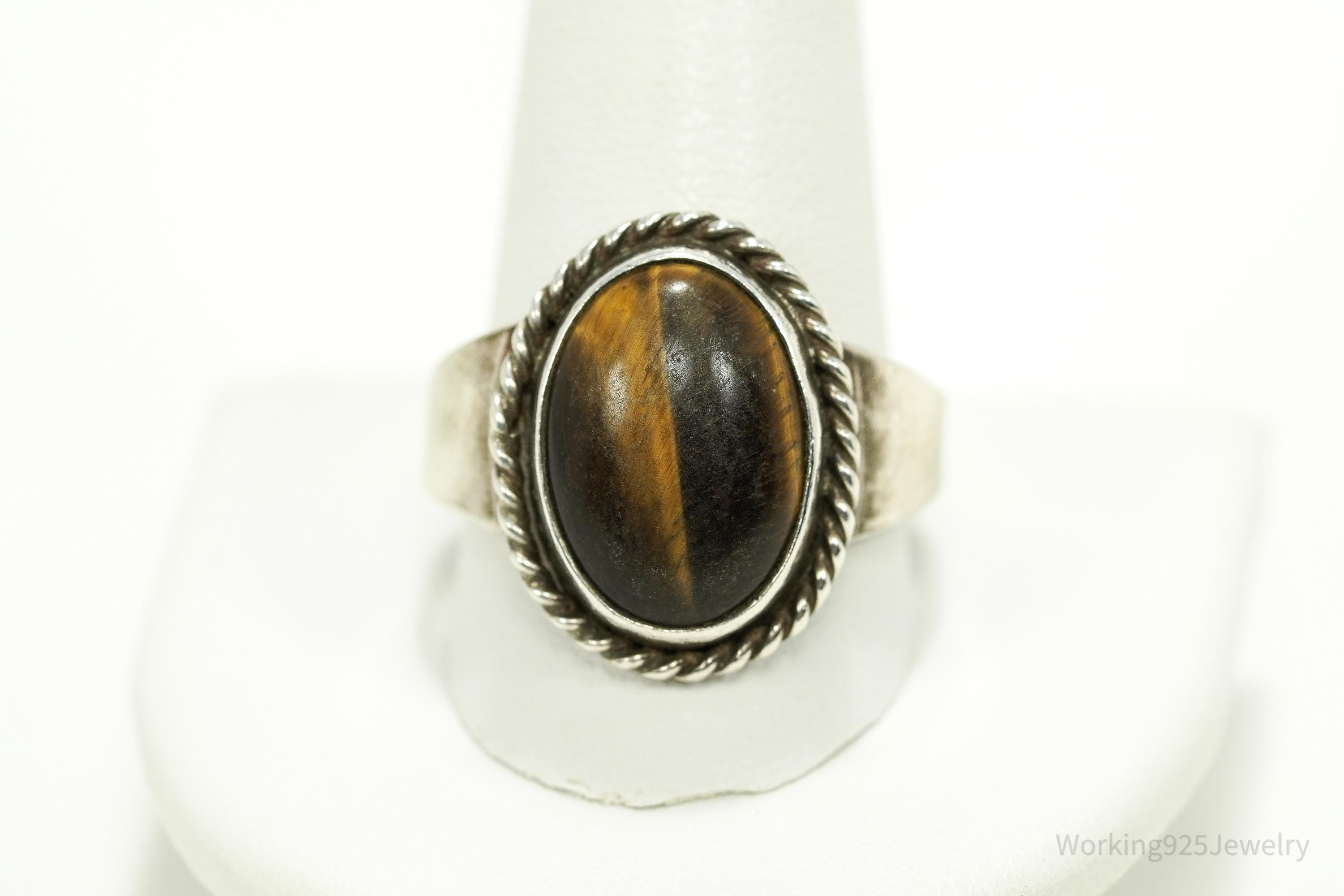 Vintage Native American SM Tiger's Eye Sterling Silver Ring Size 12.75
