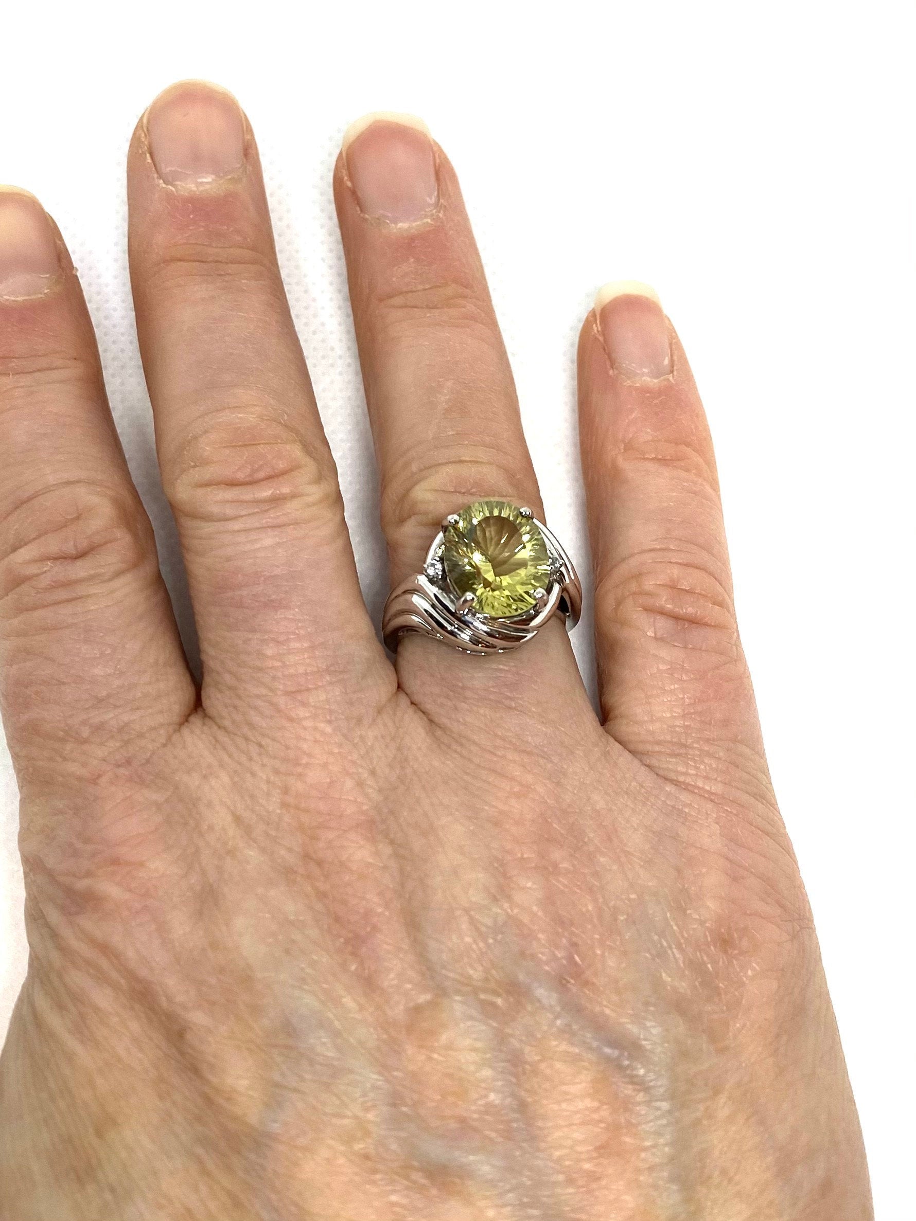 Vintage Yellow Zircon & CZ Sterling Silver Ring Size 7