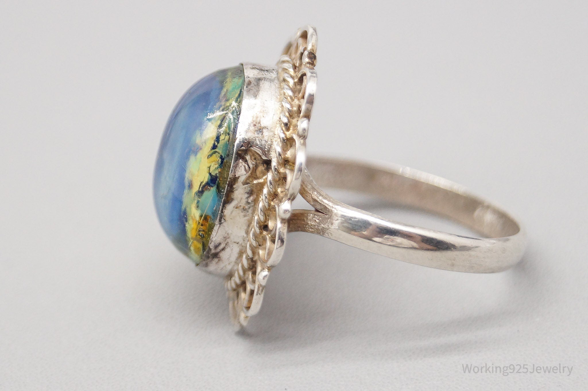 Vintage Mexico Dichroic Glass Sterling Silver Ring - Size 6