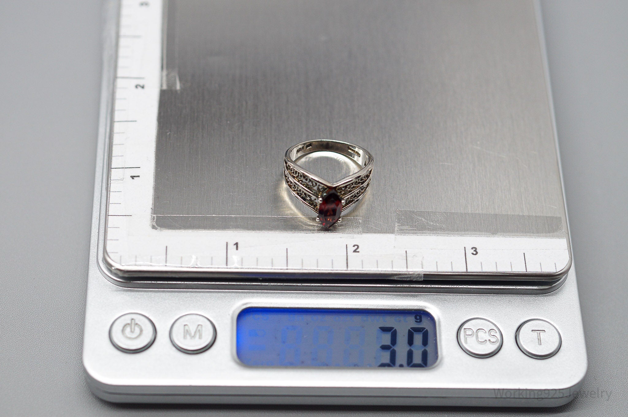Vintage Garnet Sterling Silver Ring - Size 6