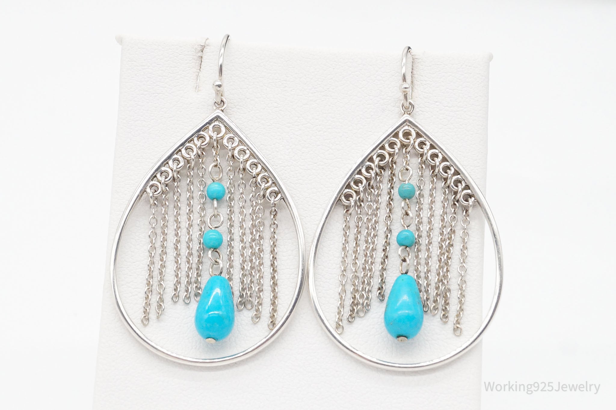 Vintage Turquoise & Chains Sterling Silver Earrings