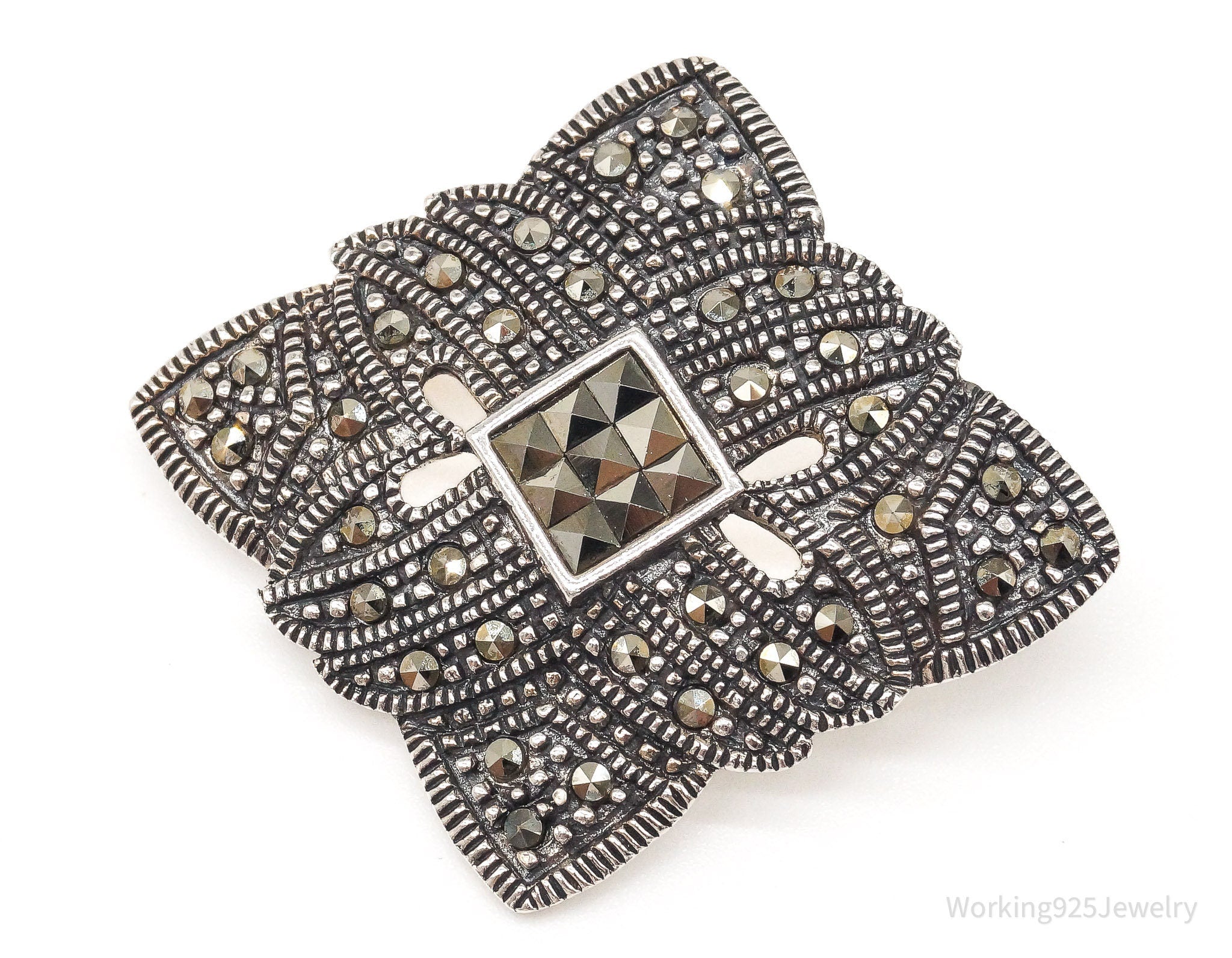 Vintage Marcasite Art Deco Sterling Silver Brooch Pin