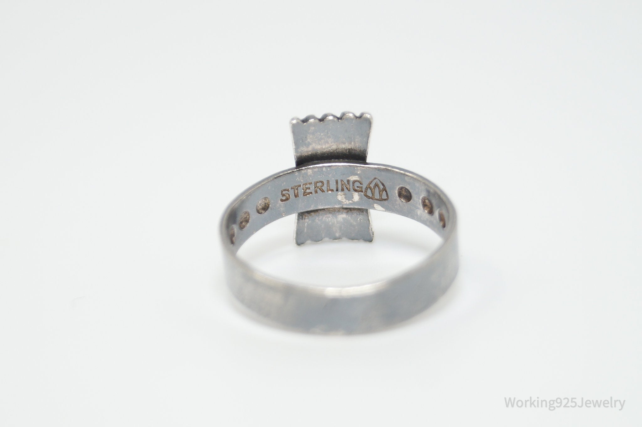 Vintage Modernist Signed Oxidized Sterling Silver Ring - Size 4.5