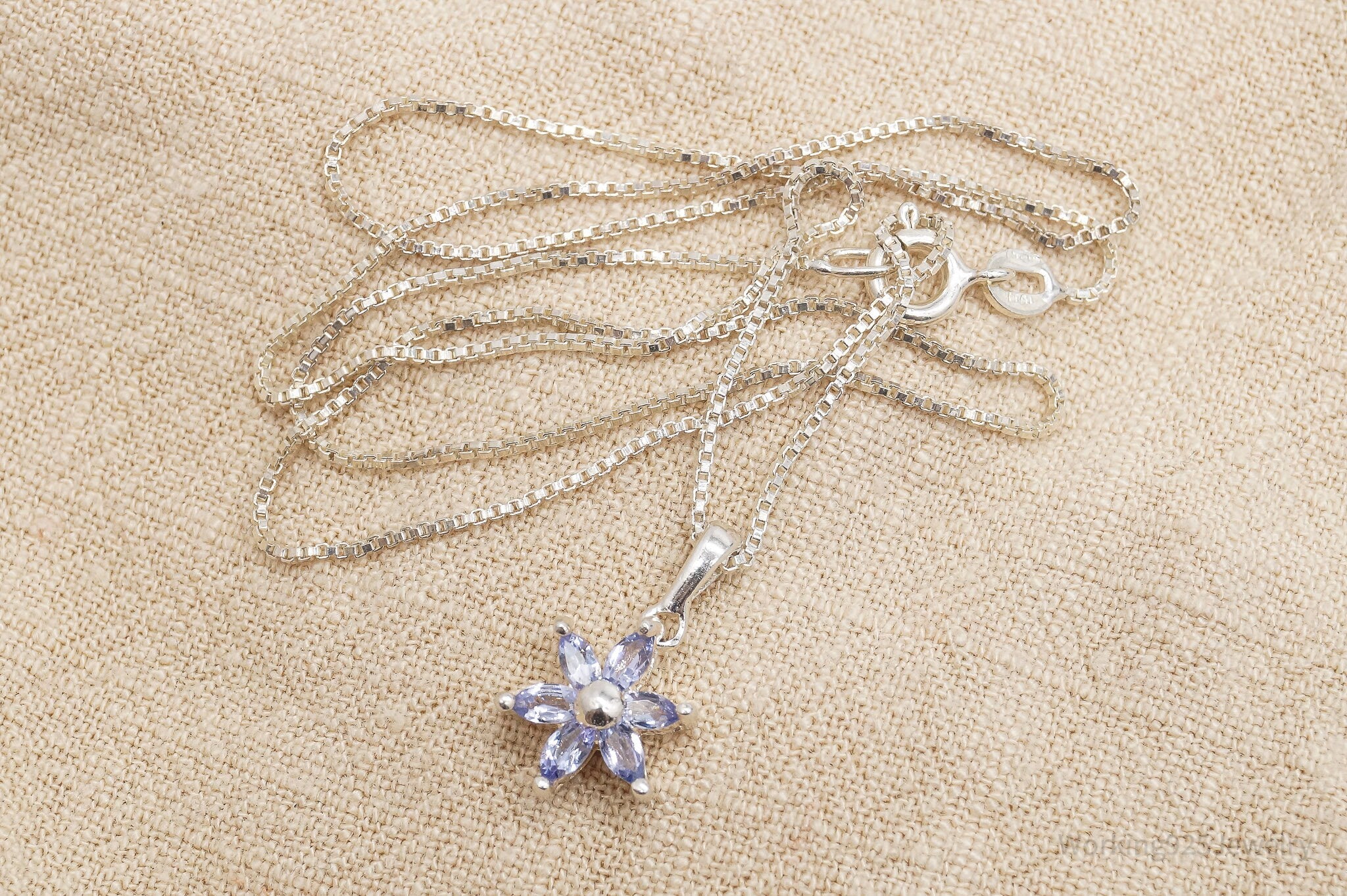 Vintage Tanzanite Flower Sterling Silver Necklace 18"