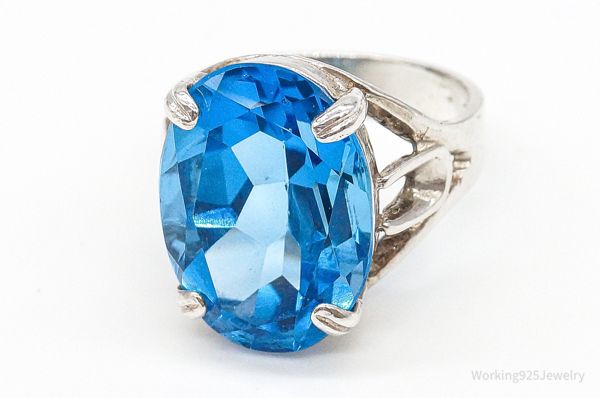 Large Blue Glass Sterling Silver Statement Ring Size 6.75