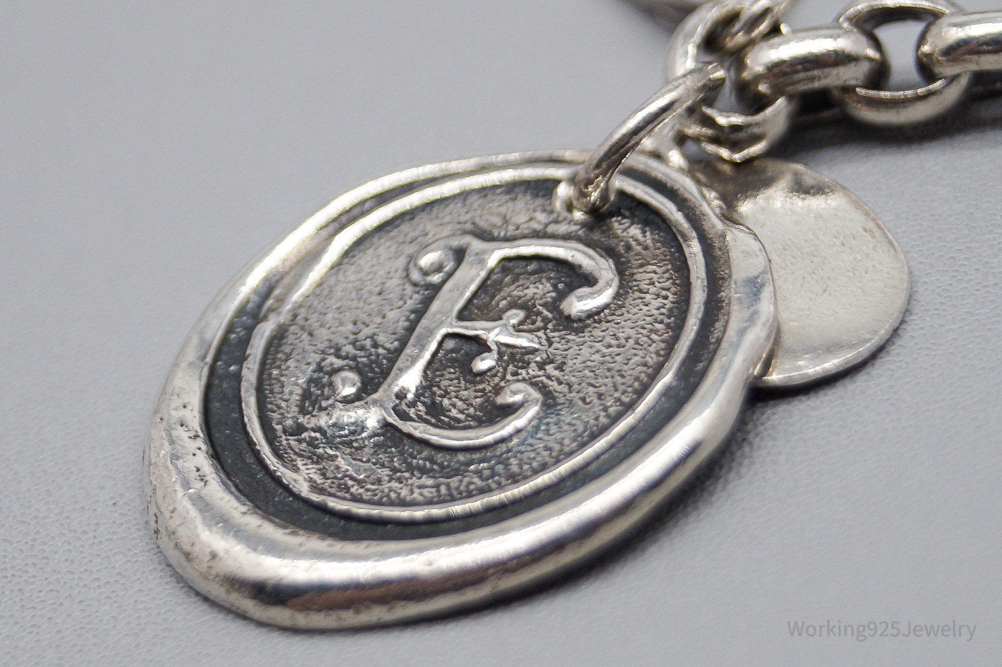 Vintage Designer Cursive E Sterling Silver Chain Bracelet - 7 5/8"