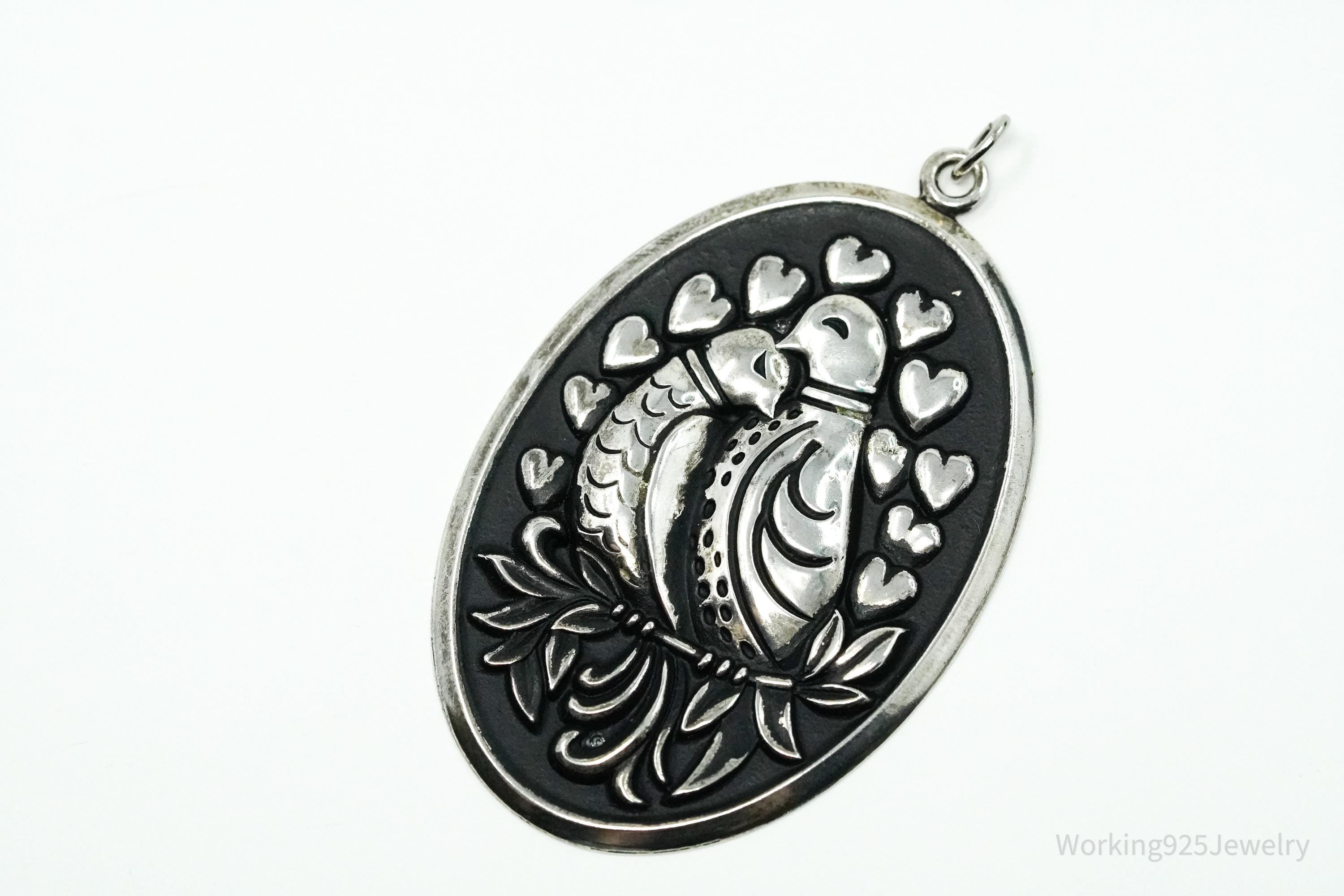 Vintage Large Puffy Birds International Sterling Silver Tree Ornament Pendant