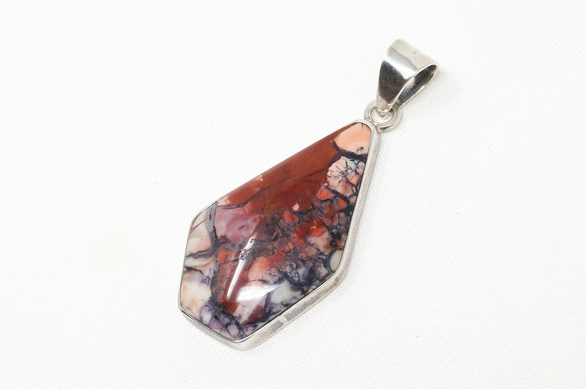 Vintage Native Brecciated Jasper Sterling Silver Necklace Pendant