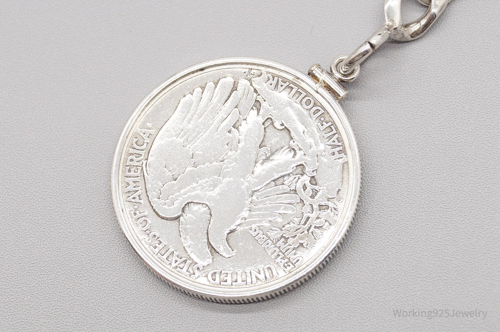 Vintage 1929 Walking Liberty Half Dollar Coin Sterling Silver Keychain