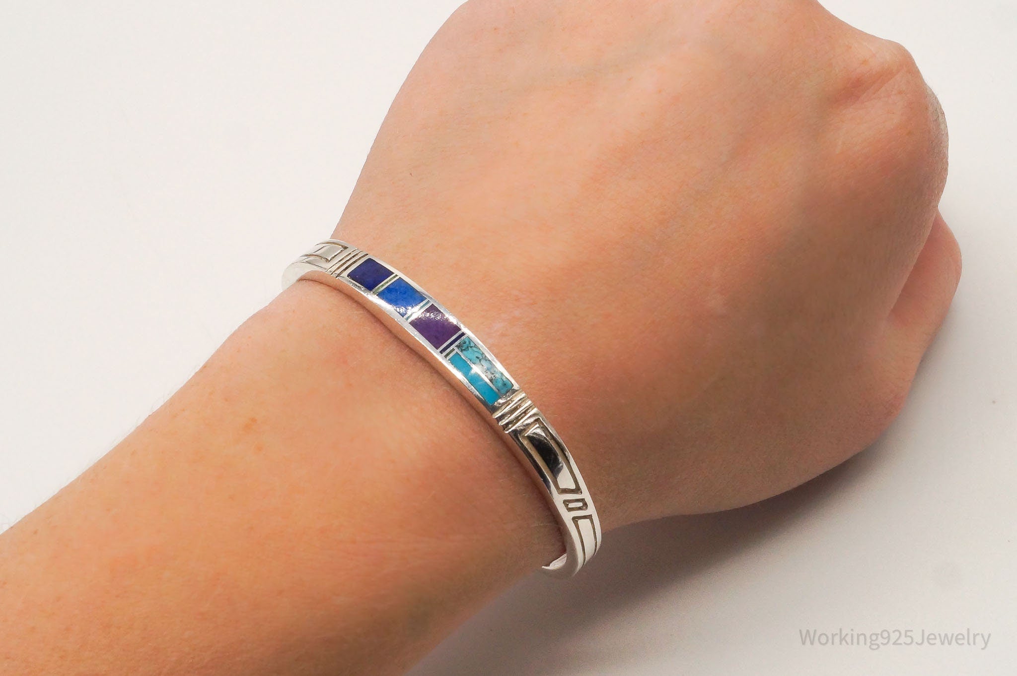 VTG Native American Turquoise Lapis Lazuli Sugilite Sterling Silver Bracelet