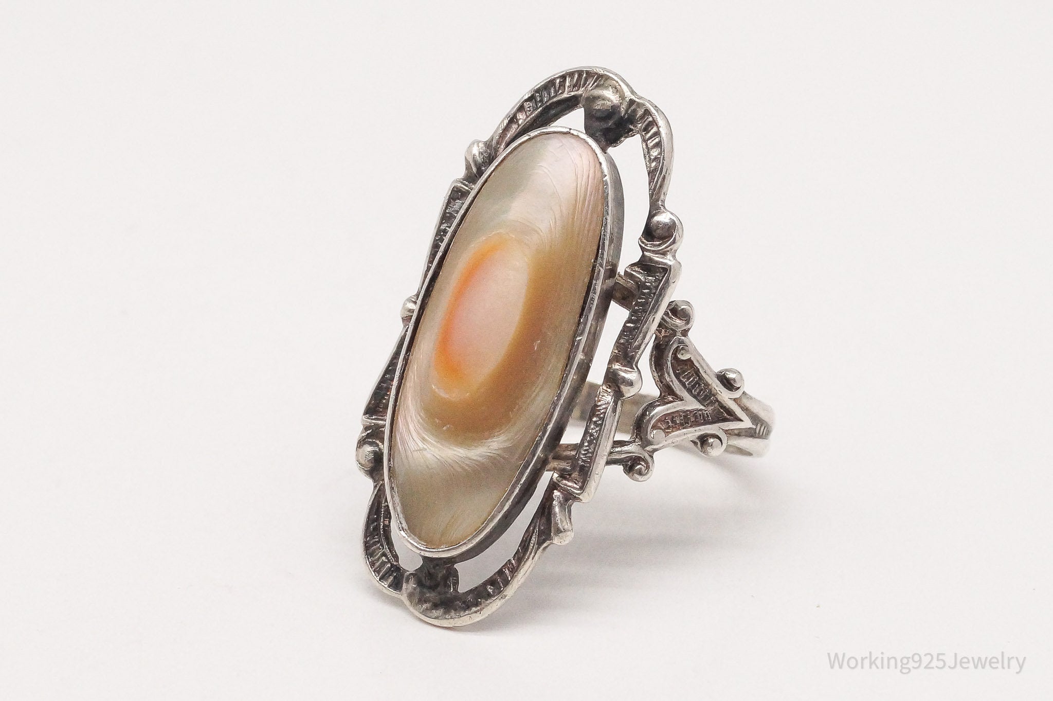 Antique Blister Pearl Sterling Silver Ring - Size 6.75