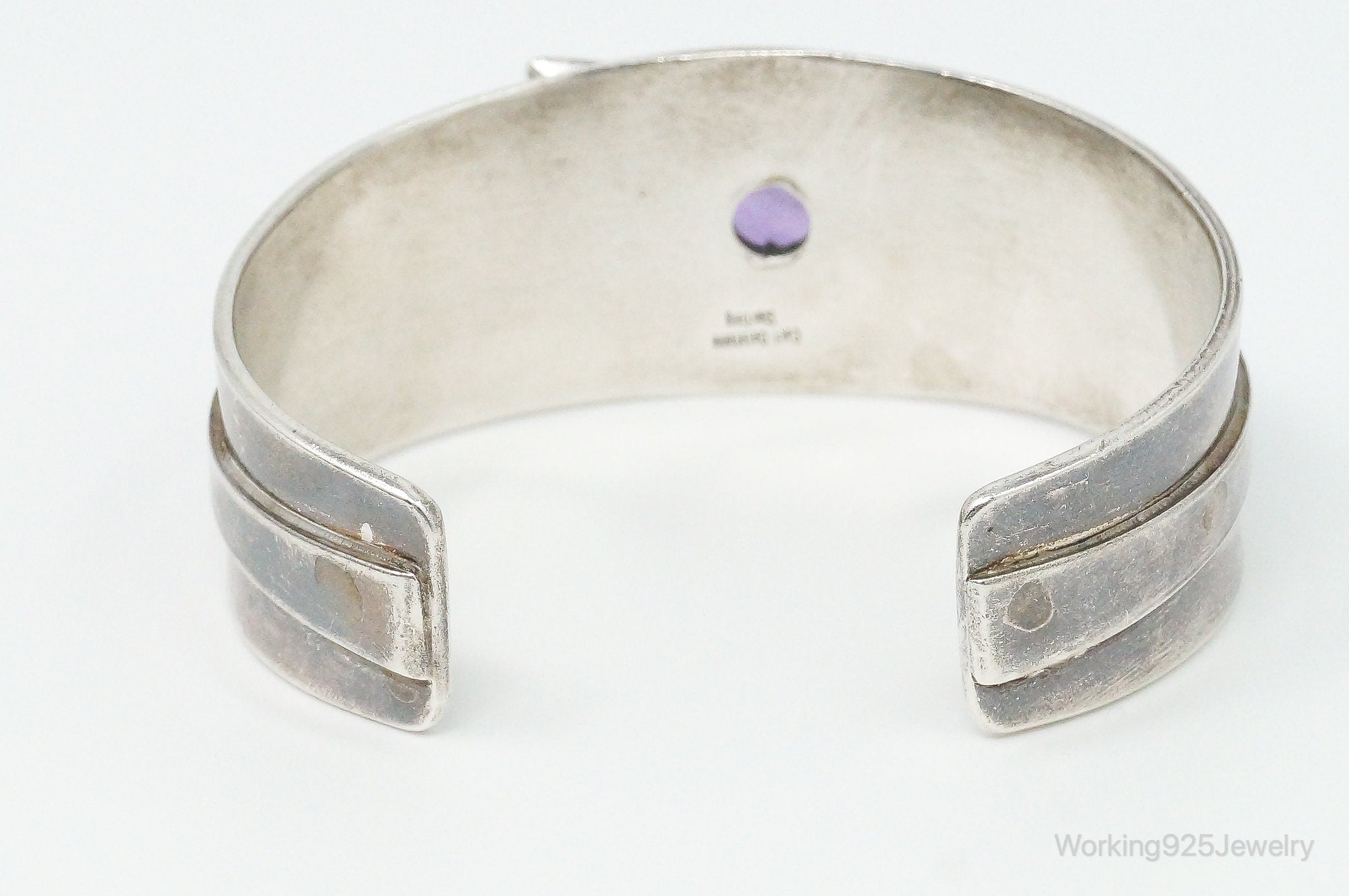 Vintage Native American Carl Quintana Amethyst Sterling Silver Cuff Bracelet