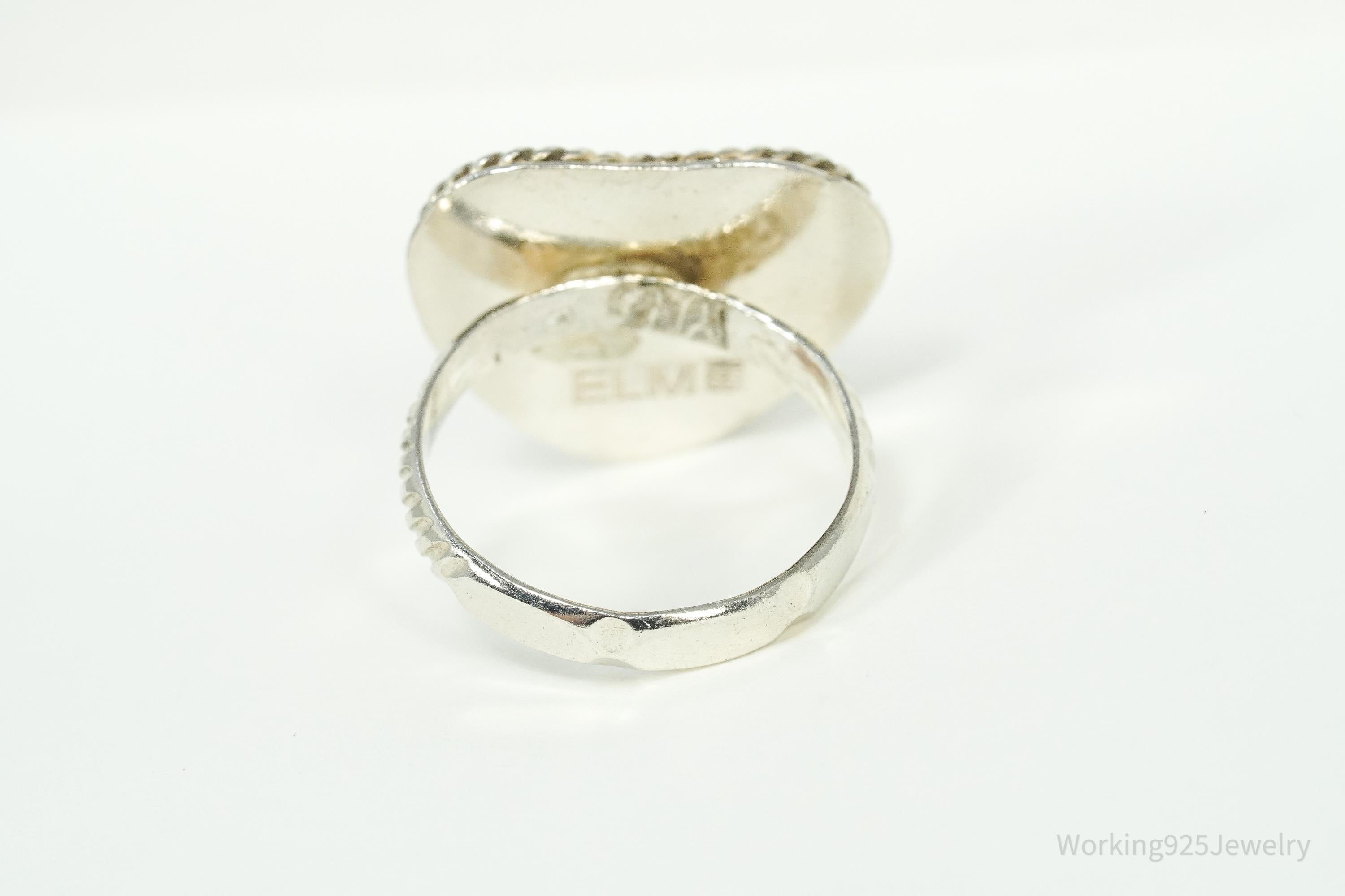 Vintage Native White Stone Heart Sterling Silver Ring - Size 8.75