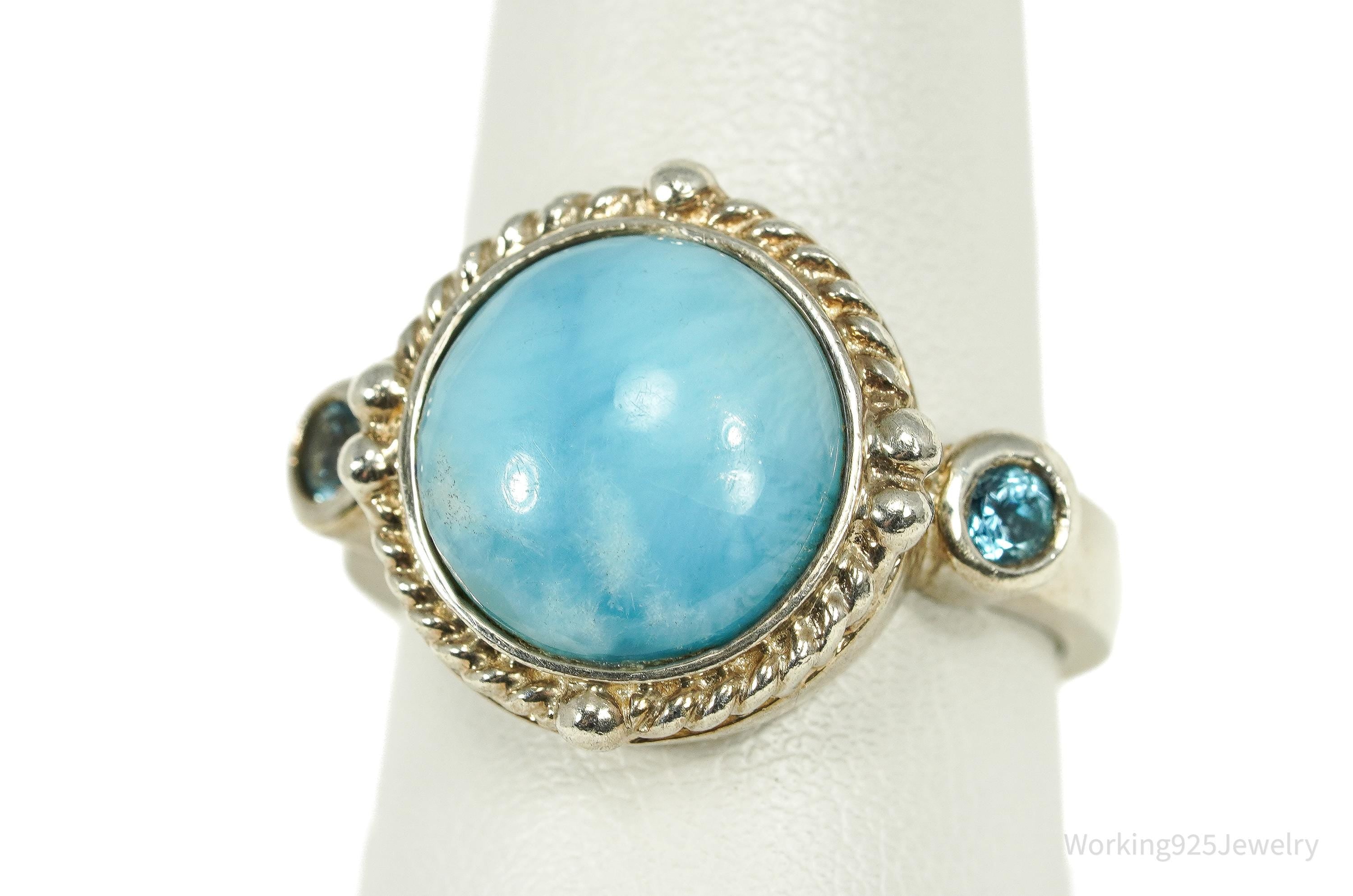 Vintage Blue Larimar & Blue Topaz Sterling Silver Ring - Size 9