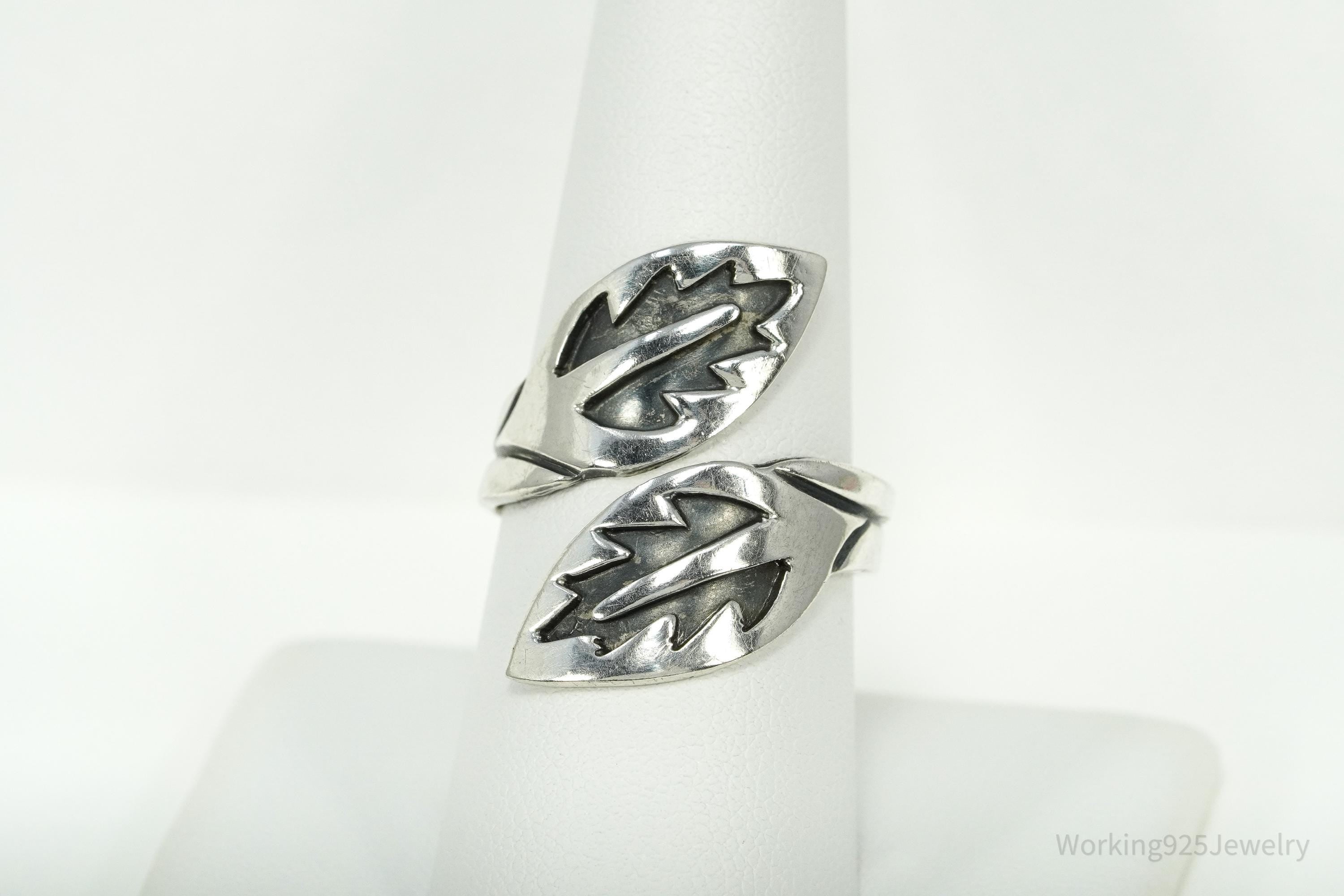 RARE Vintage Mexico Modernist Los Ballesteros Sterling Silver Wrap Ring - Size 9.25