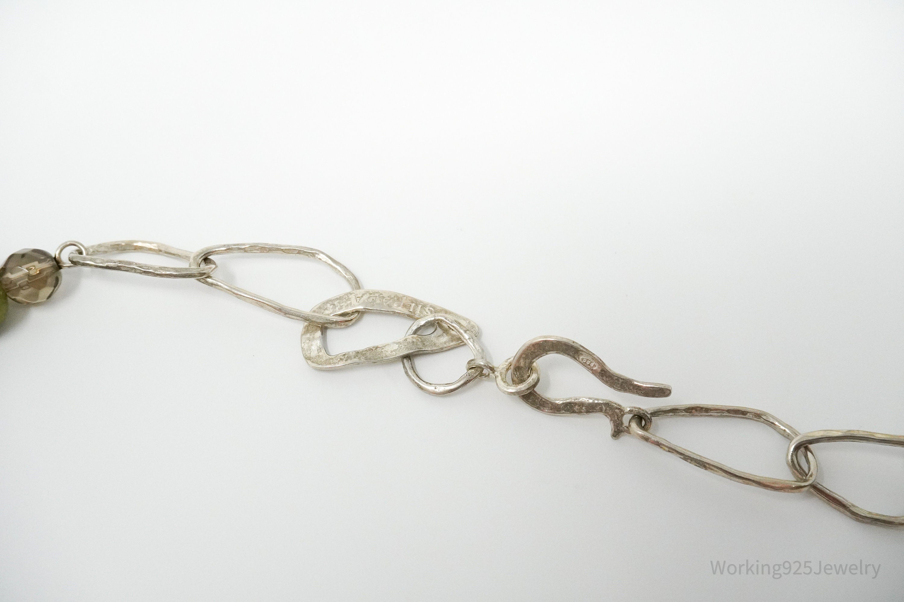 Retired Silpada Jade Smoky Topaz Citrine Chain Link Sterling Silver Necklace 18"
