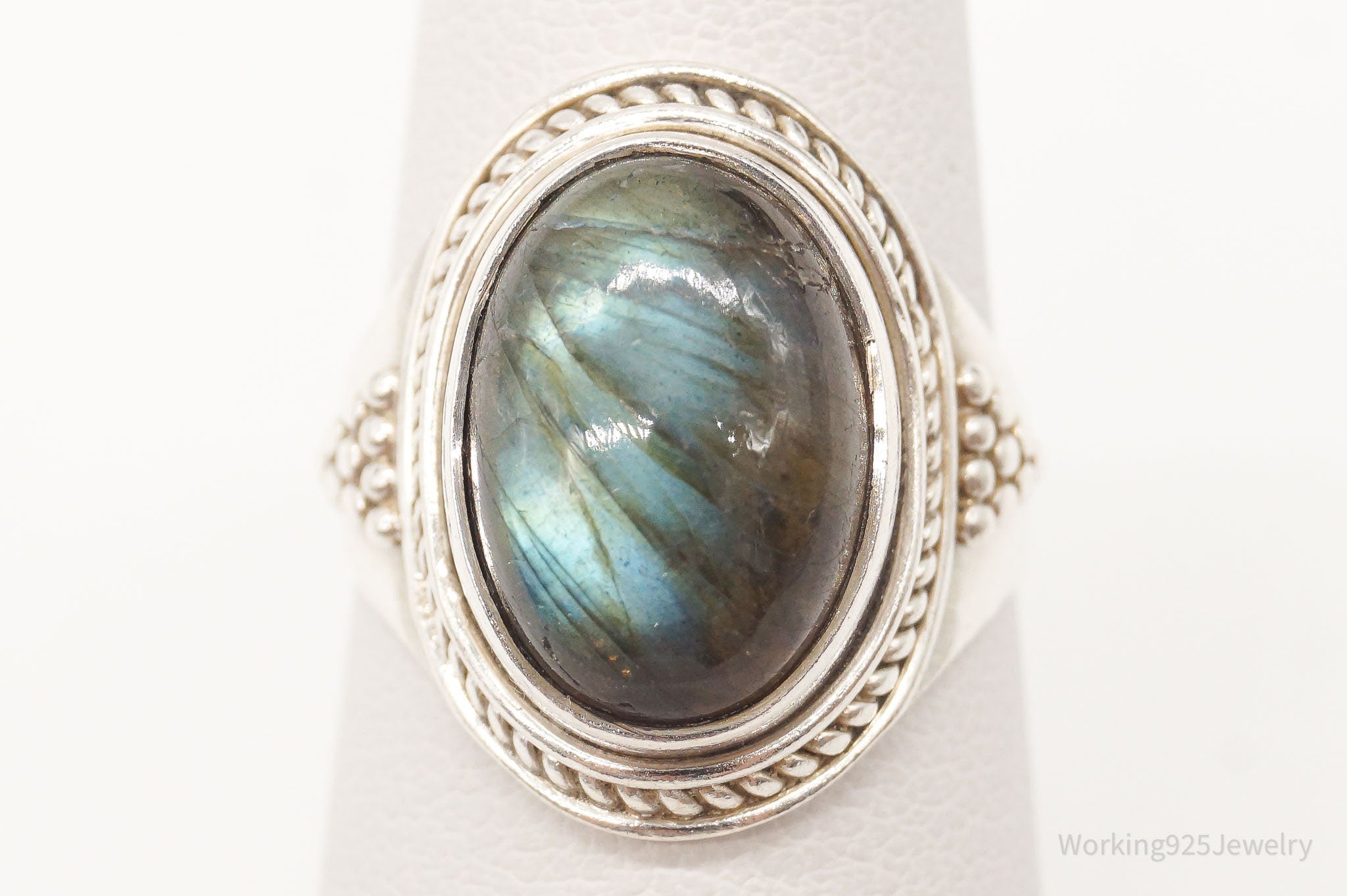 Vintage Large Labradorite Sterling Silver Ring - Size 6.25