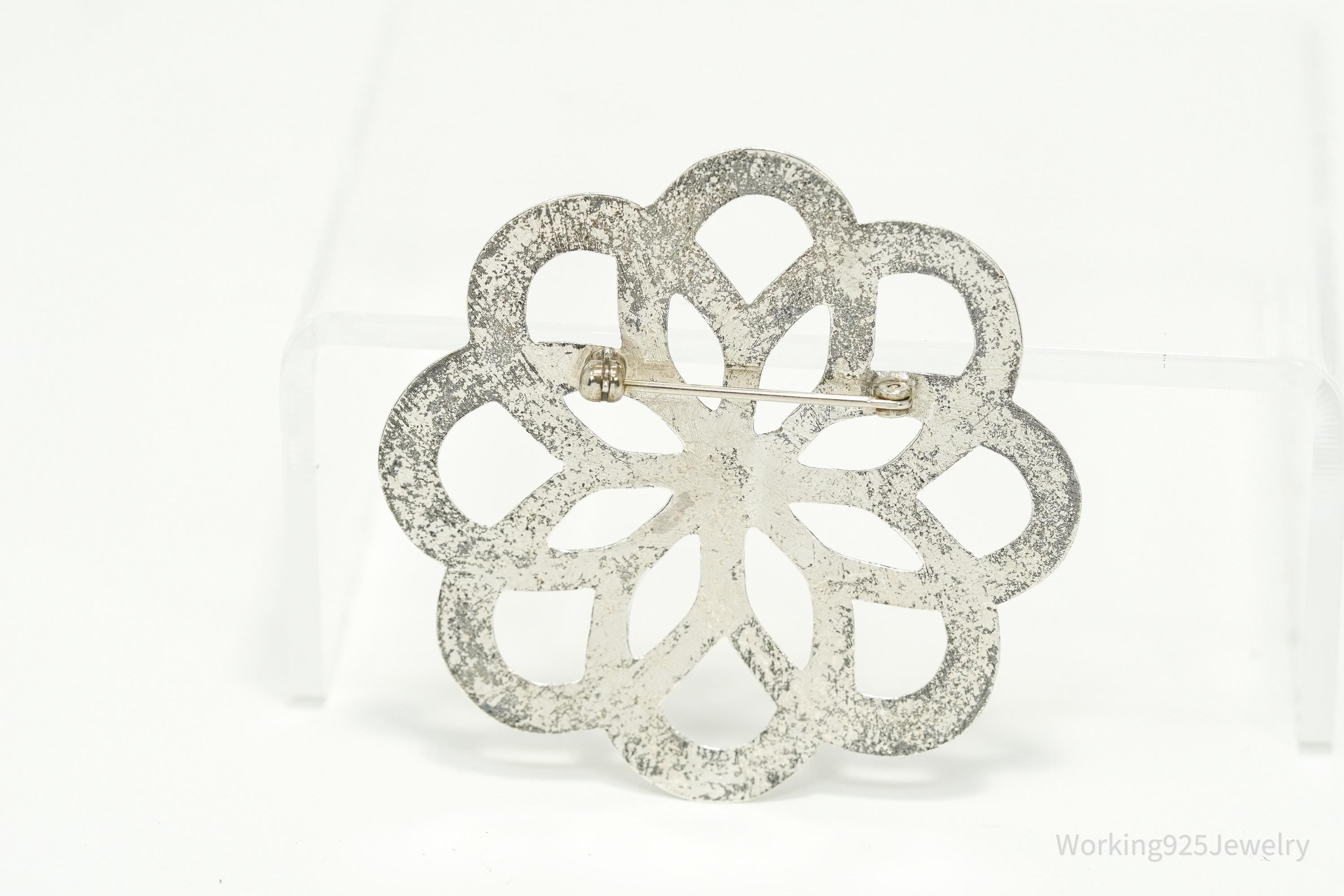 Large Vintage Flower Silver Brooch Pin 2"