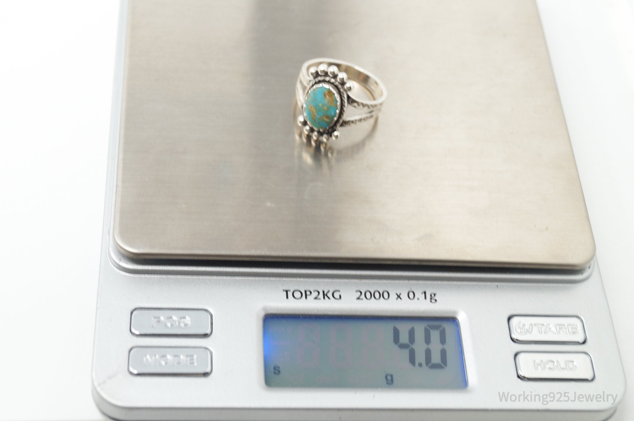 Vintage Southwestern Style Turquoise Sterling Silver Ring - Sz 6.75