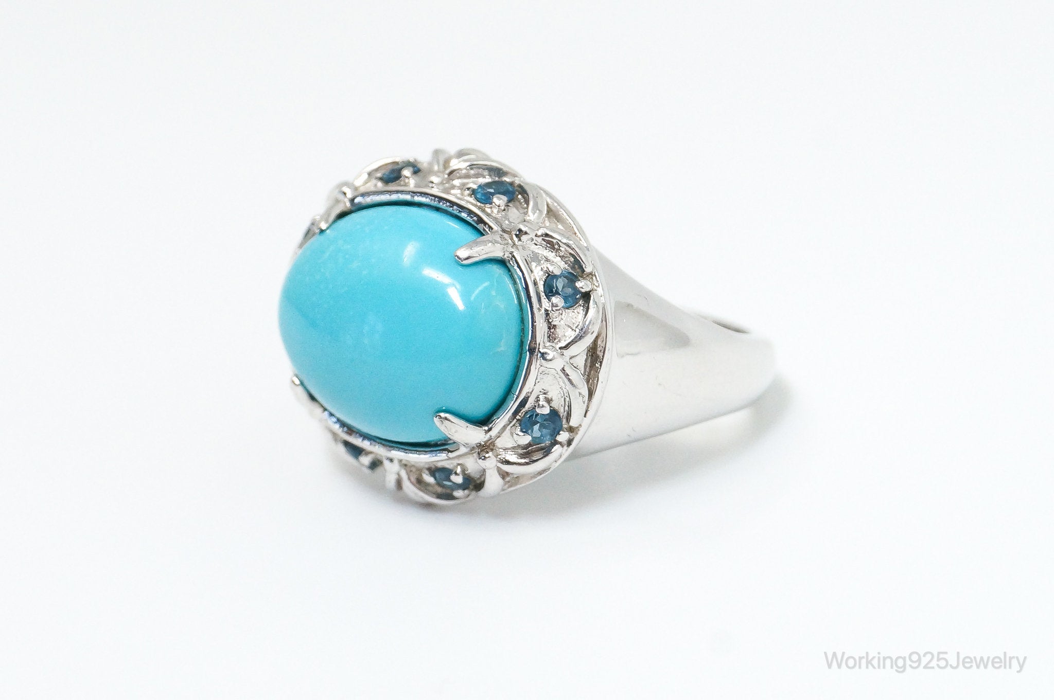 Vintage Turquoise Blue Topaz Sterling Silver Ring - Size 8