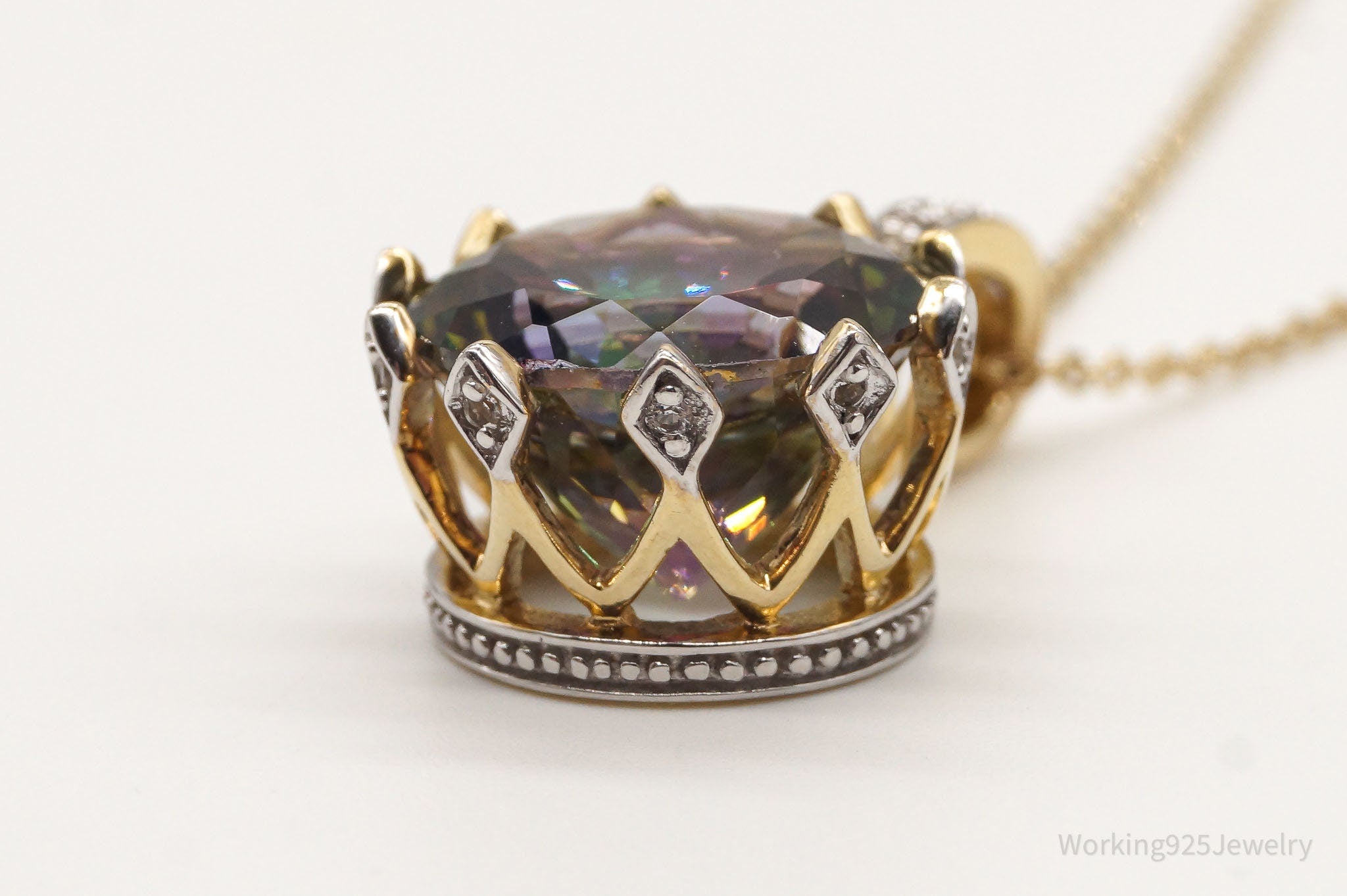 VTG Mystic Topaz Cubic Zirconia Gold Vermeil Sterling Silver Crown Necklace