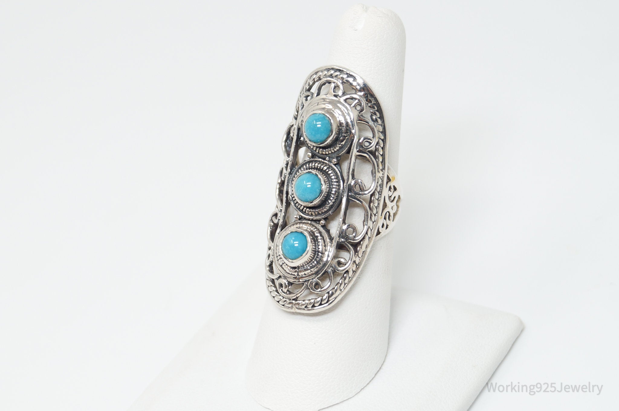 Vintage Southwestern Style Turquoise Sterling Silver Ring - Sz 7