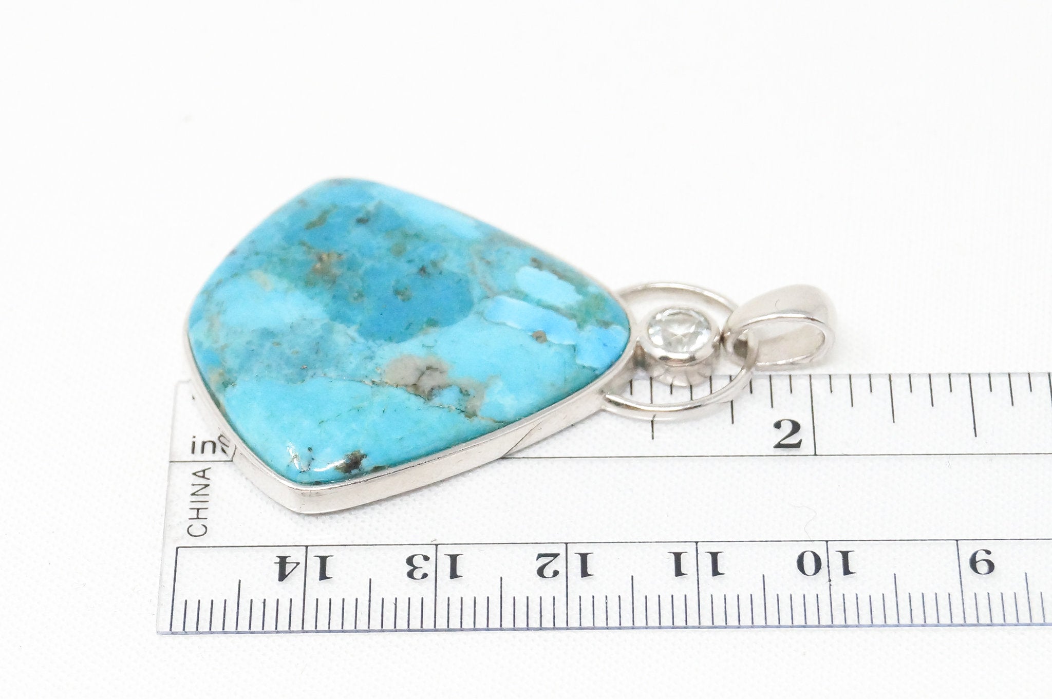 Vintage Southwest Style Mosaic Turquoise Cz Sterling Silver Necklace Pendant