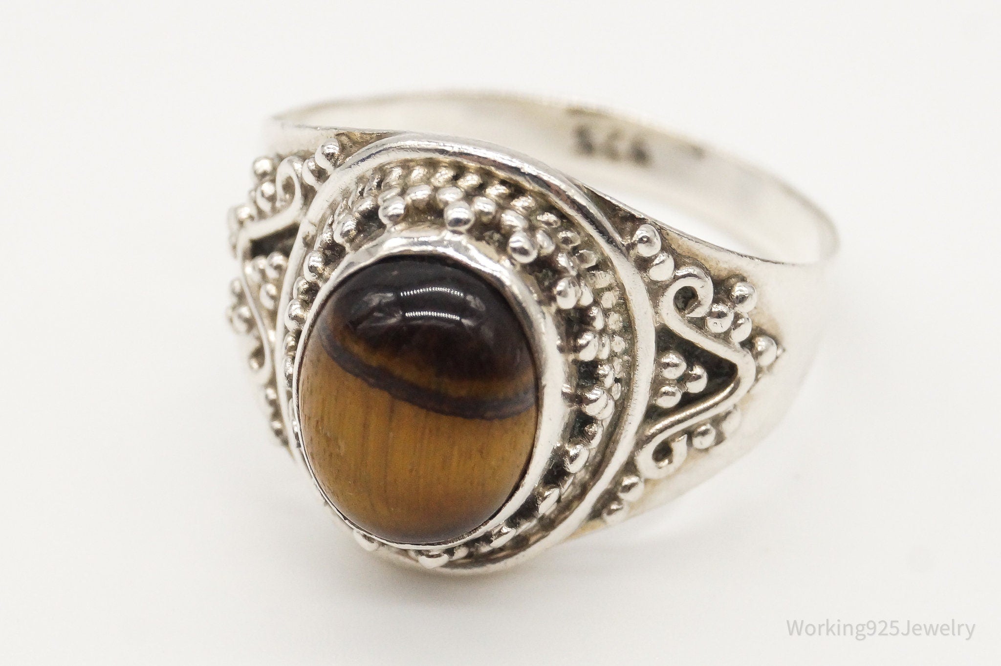 Vintage Tigers Eye Sterling Silver Ring - Size 9.25