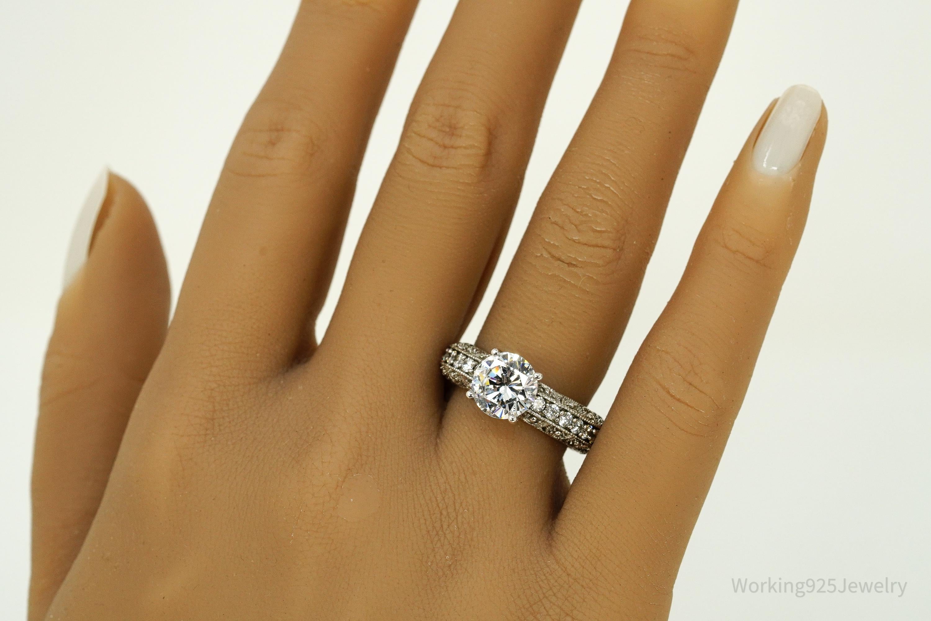 Vintage Cubic Zirconia Sterling Silver Ring - Size 8