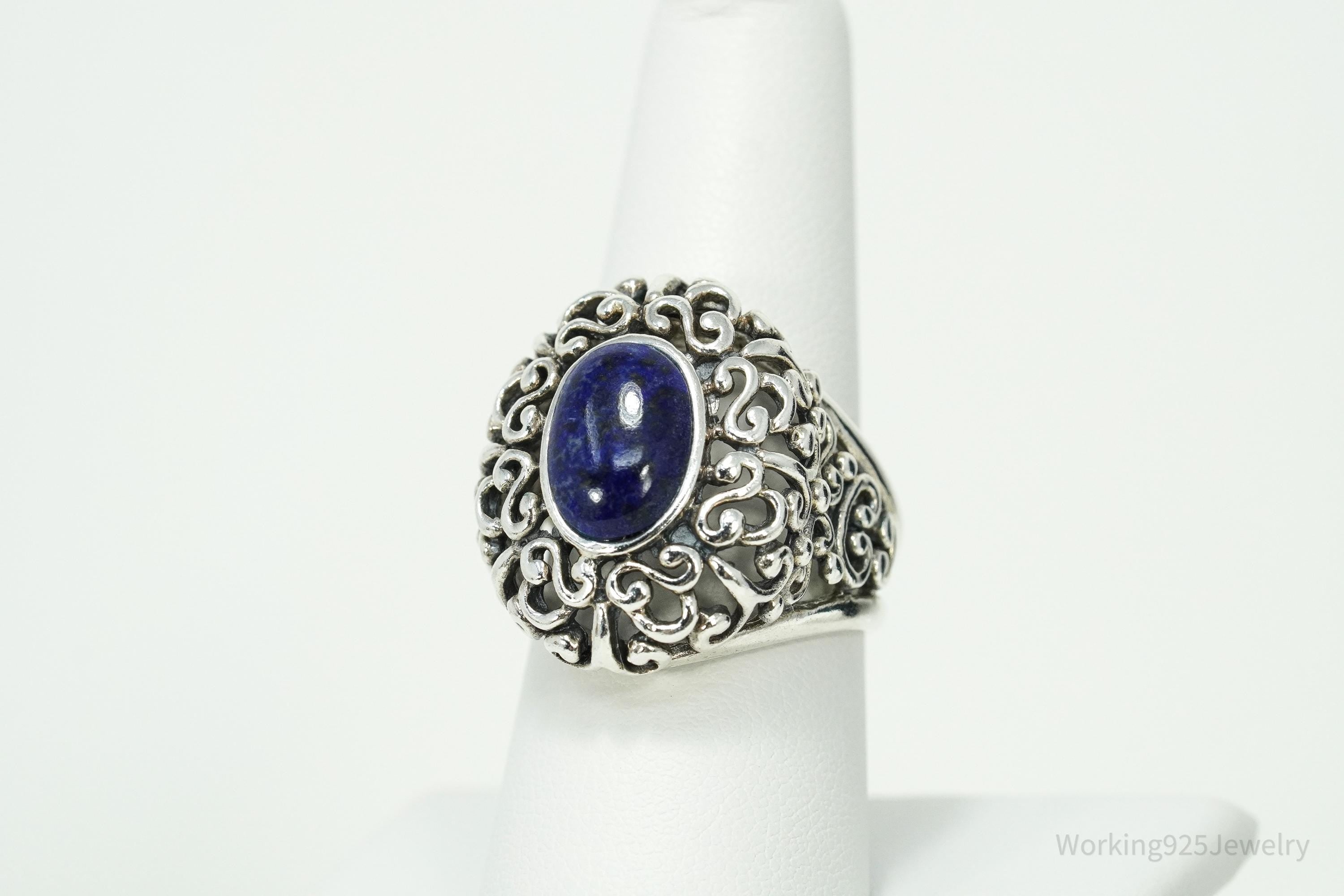 Vintage NK Lapis Lazuli Sterling Silver Statement Ring Size 8.25
