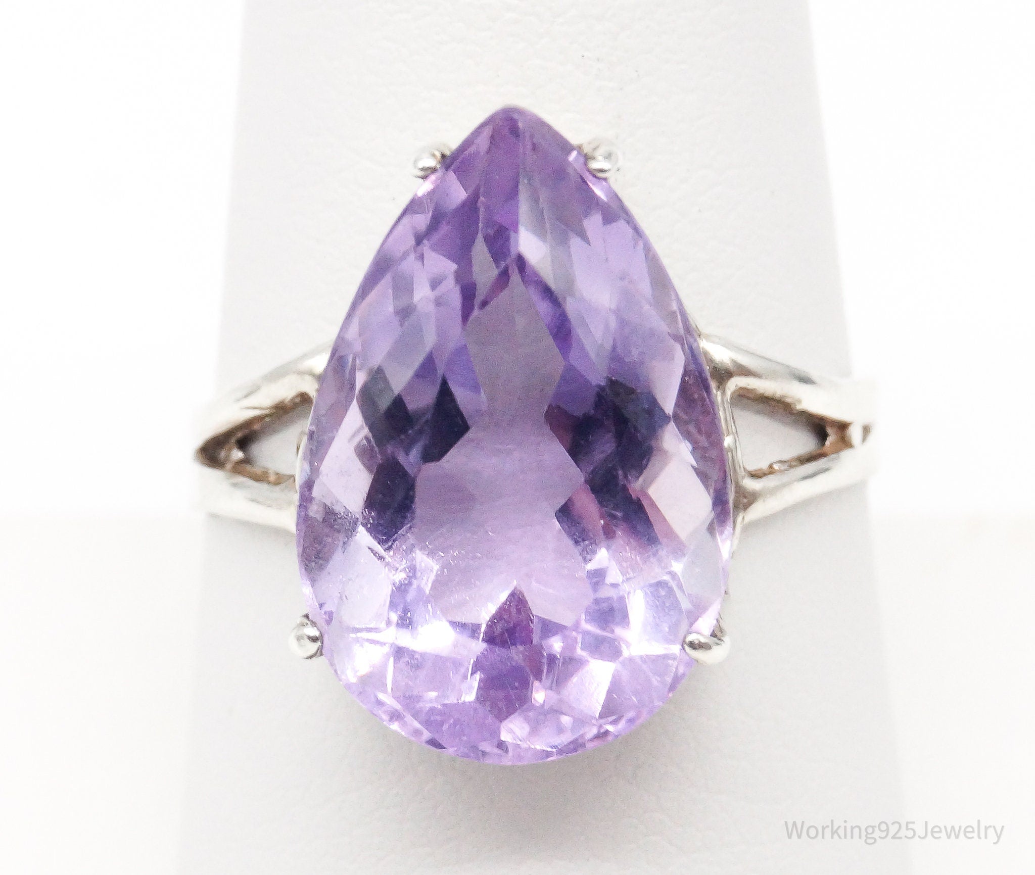 Vintage Large Amethyst Sterling Silver Ring - Size 8.75