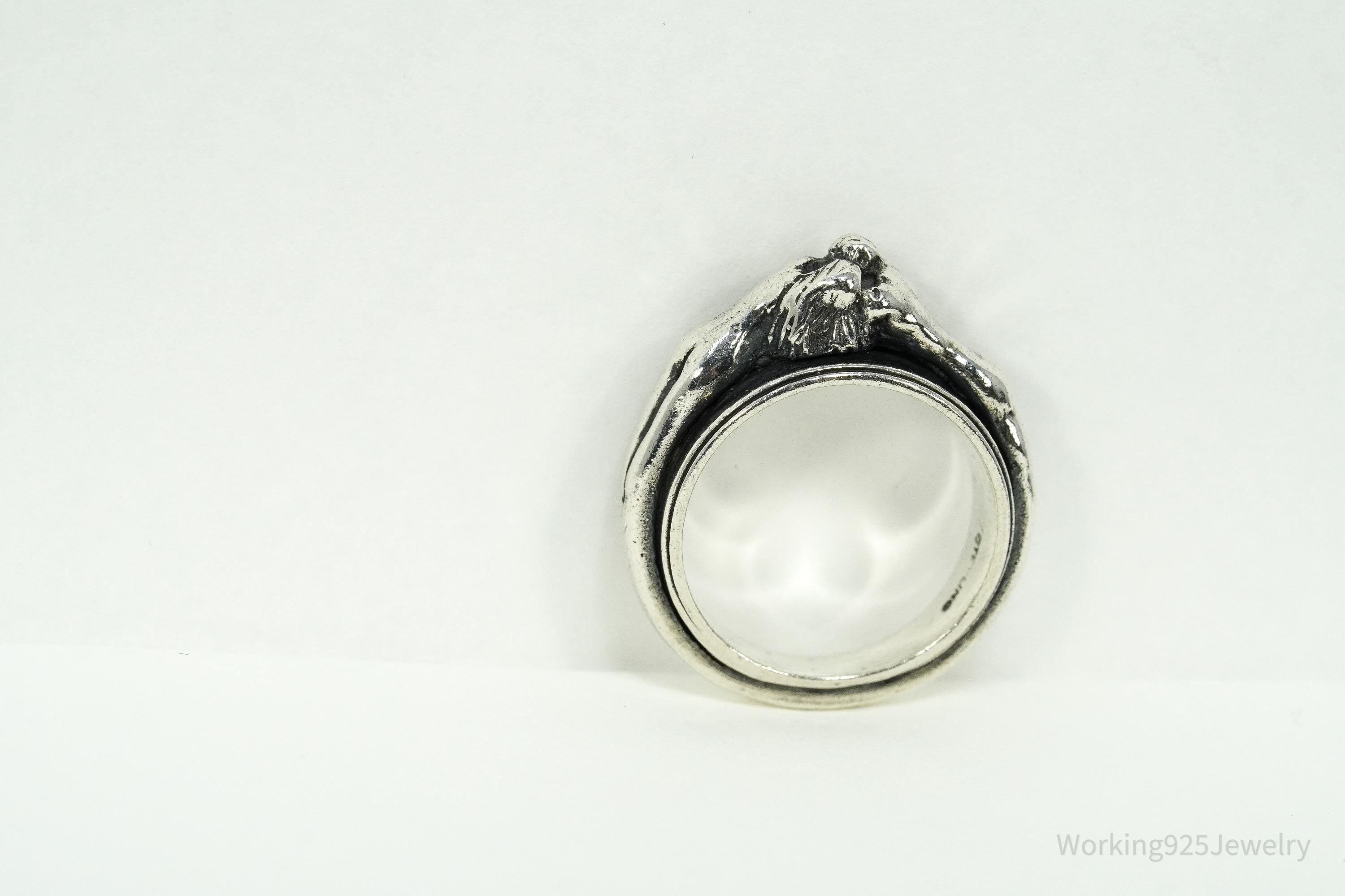 Vintage Kissing Couple Lovers Sex Sterling Silver Ring - Size 6.5