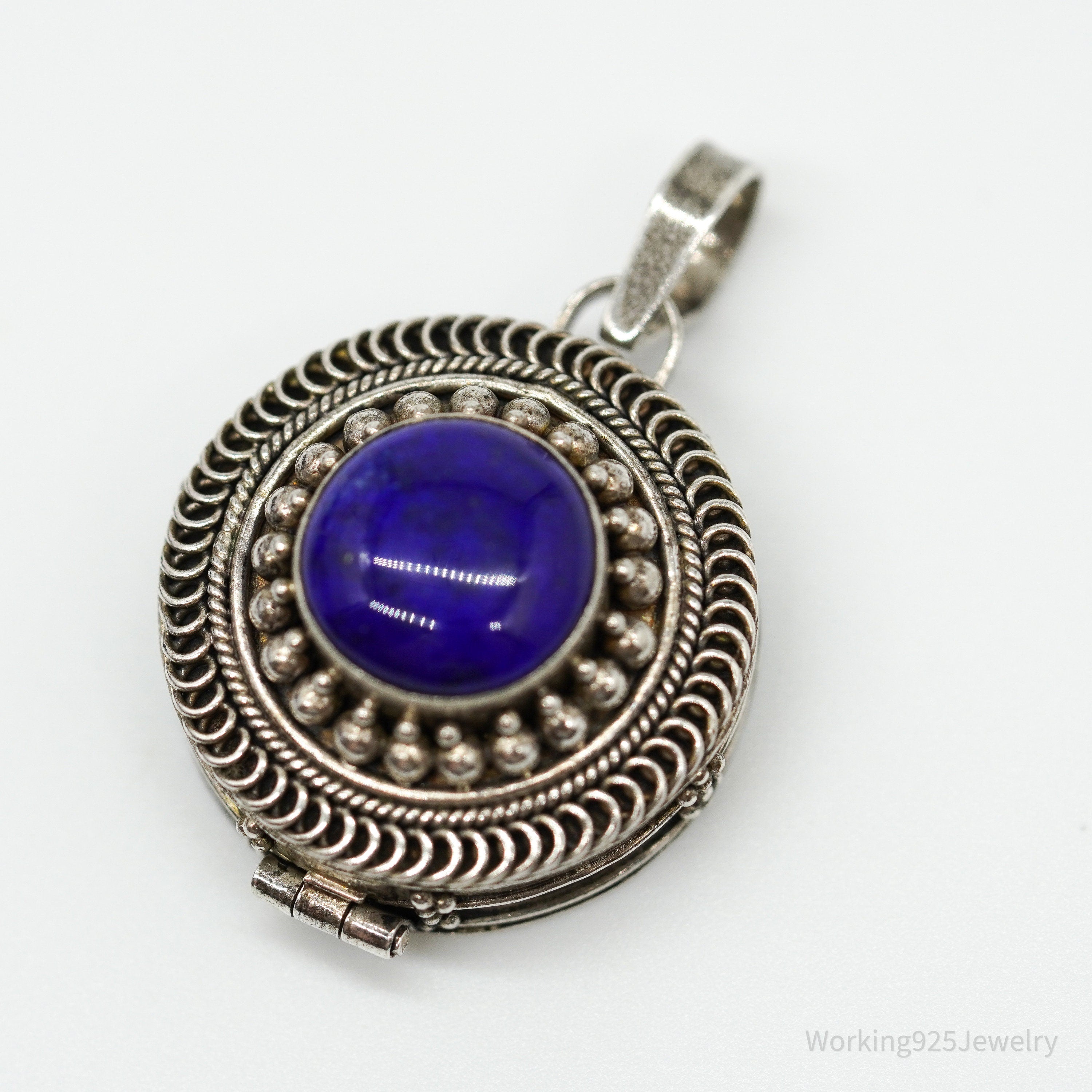 Vintage Lapis Lazuli Locket Silver Pendant