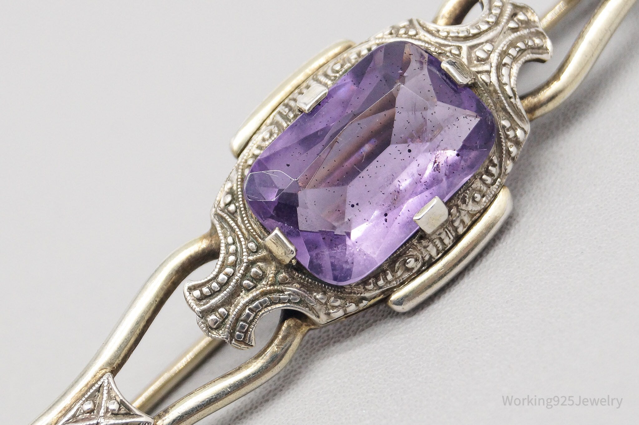 Antique Amethyst 835 Silver Pin Brooch