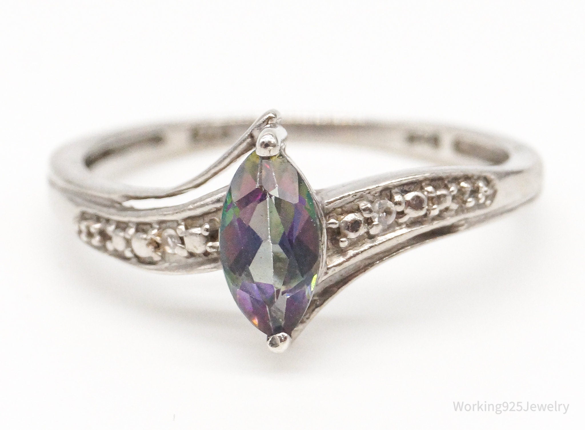 Vintage Mystic Topaz Cubic Zirconia Sterling Silver Ring - Size 8.25