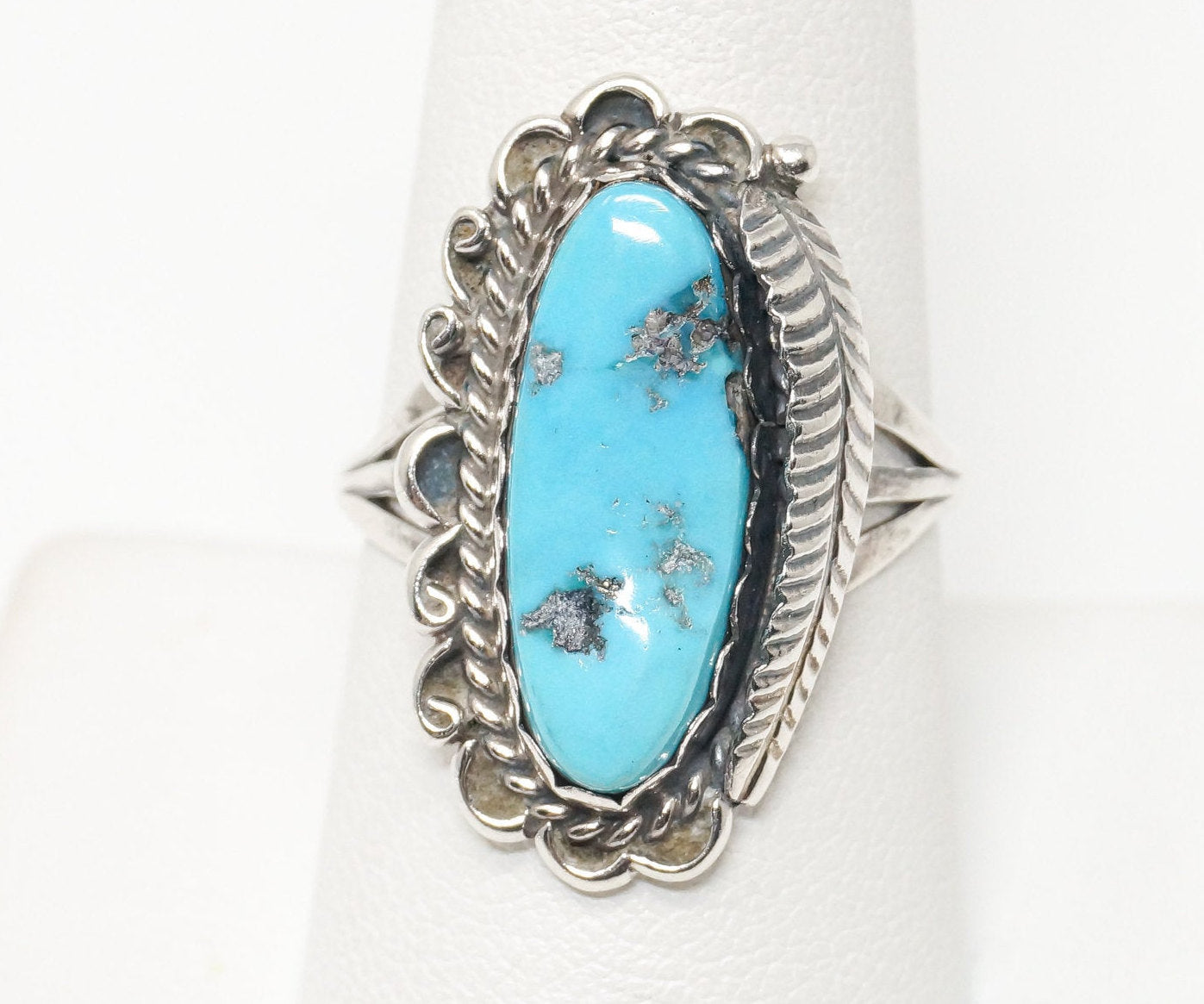 Vintage Native American Unsigned Turquoise Sterling Silver Ring - Sz 8.75