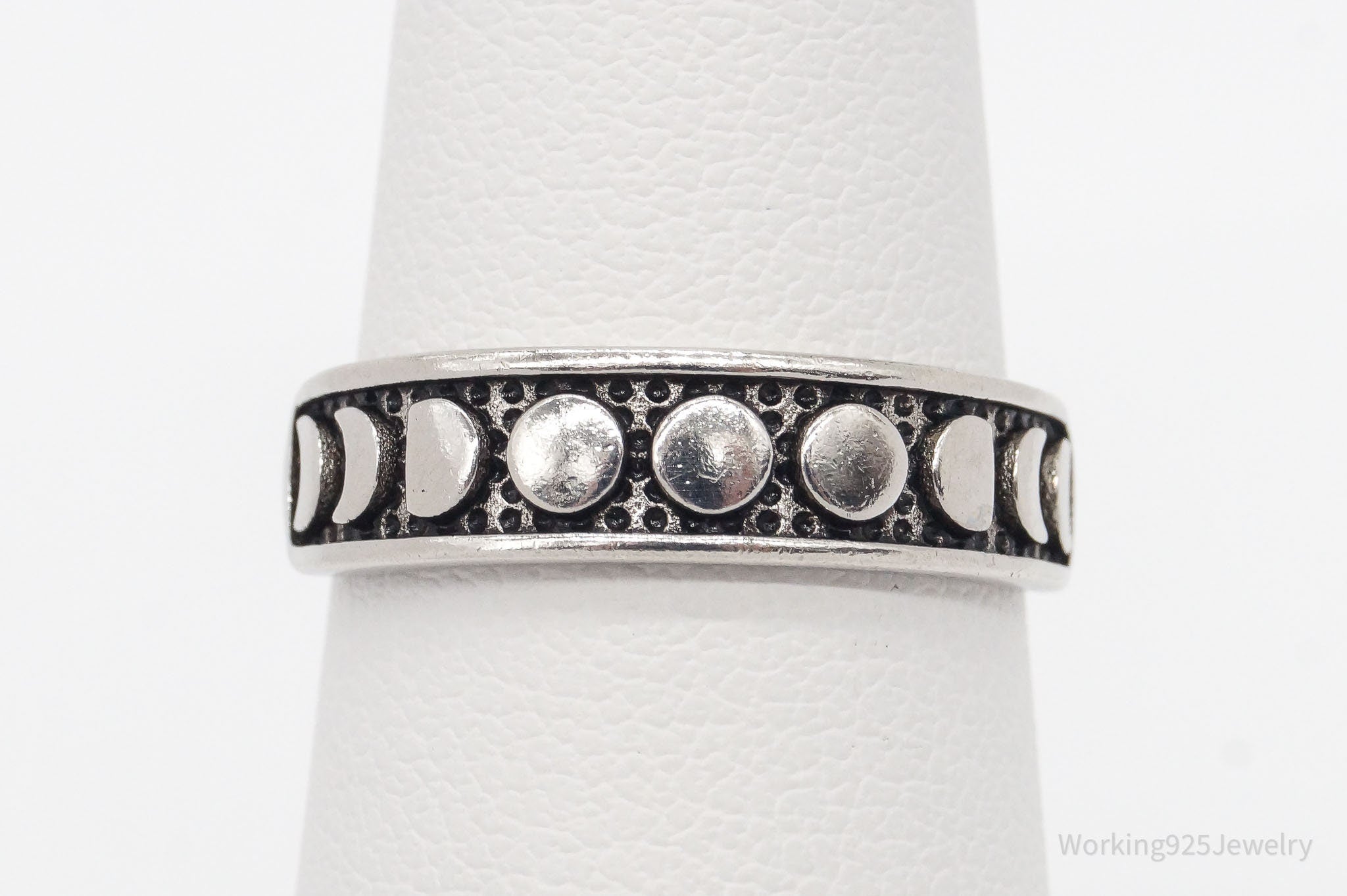 Vintage Moon Phases Sterling Silver Ring - Size 5.75