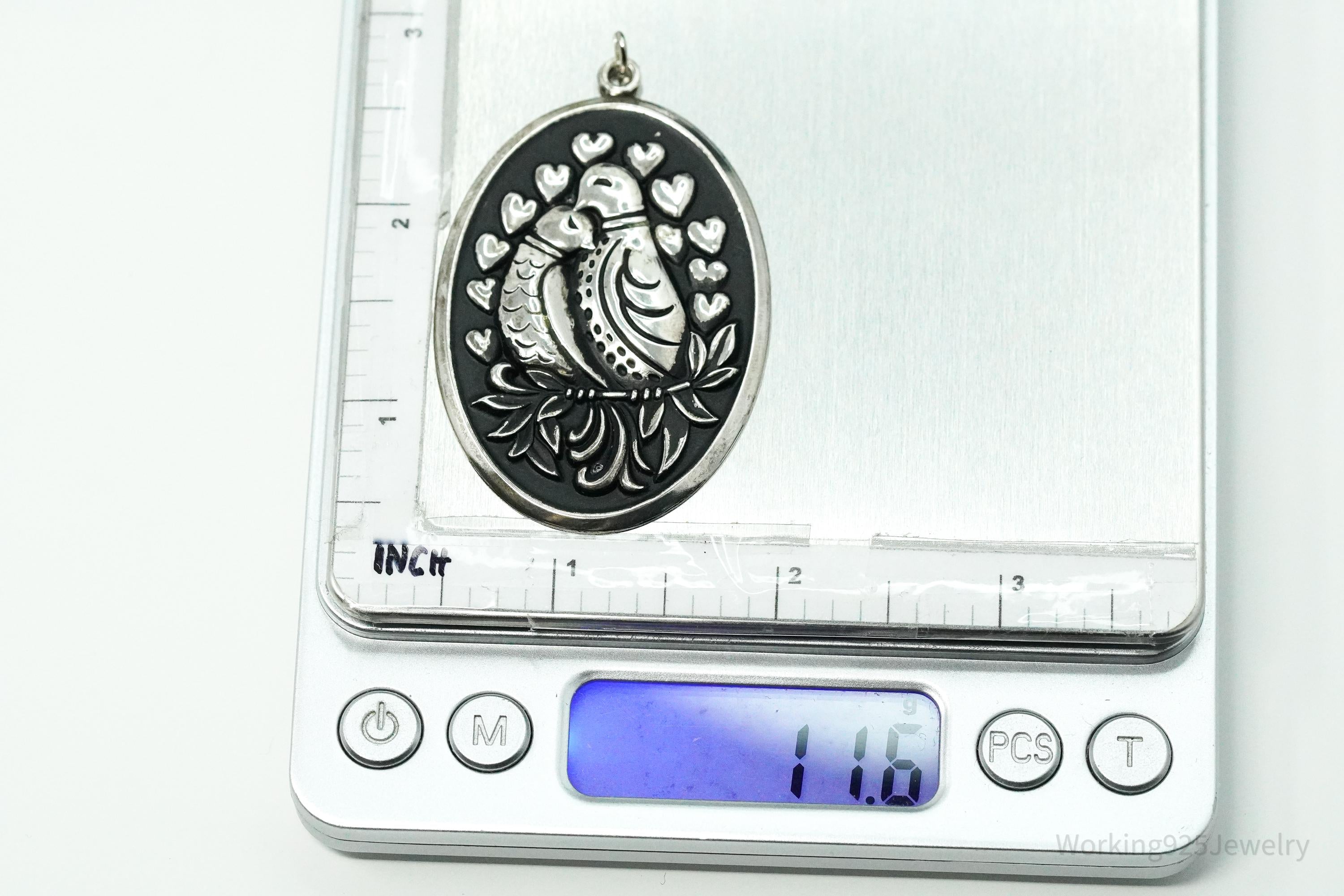 Vintage Large Puffy Birds International Sterling Silver Tree Ornament Pendant