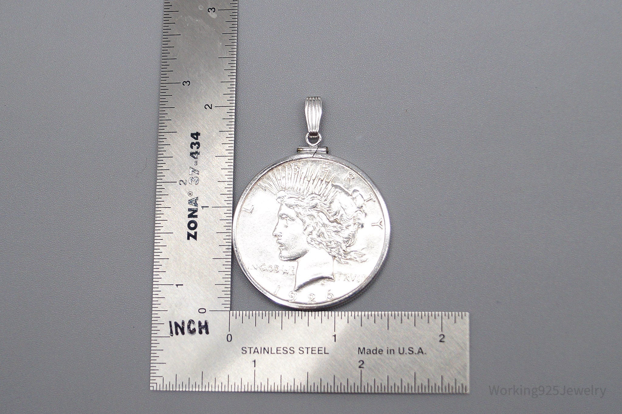 Vintage 1926 S Silver Peace Dollar Coin Sterling Silver Pendant