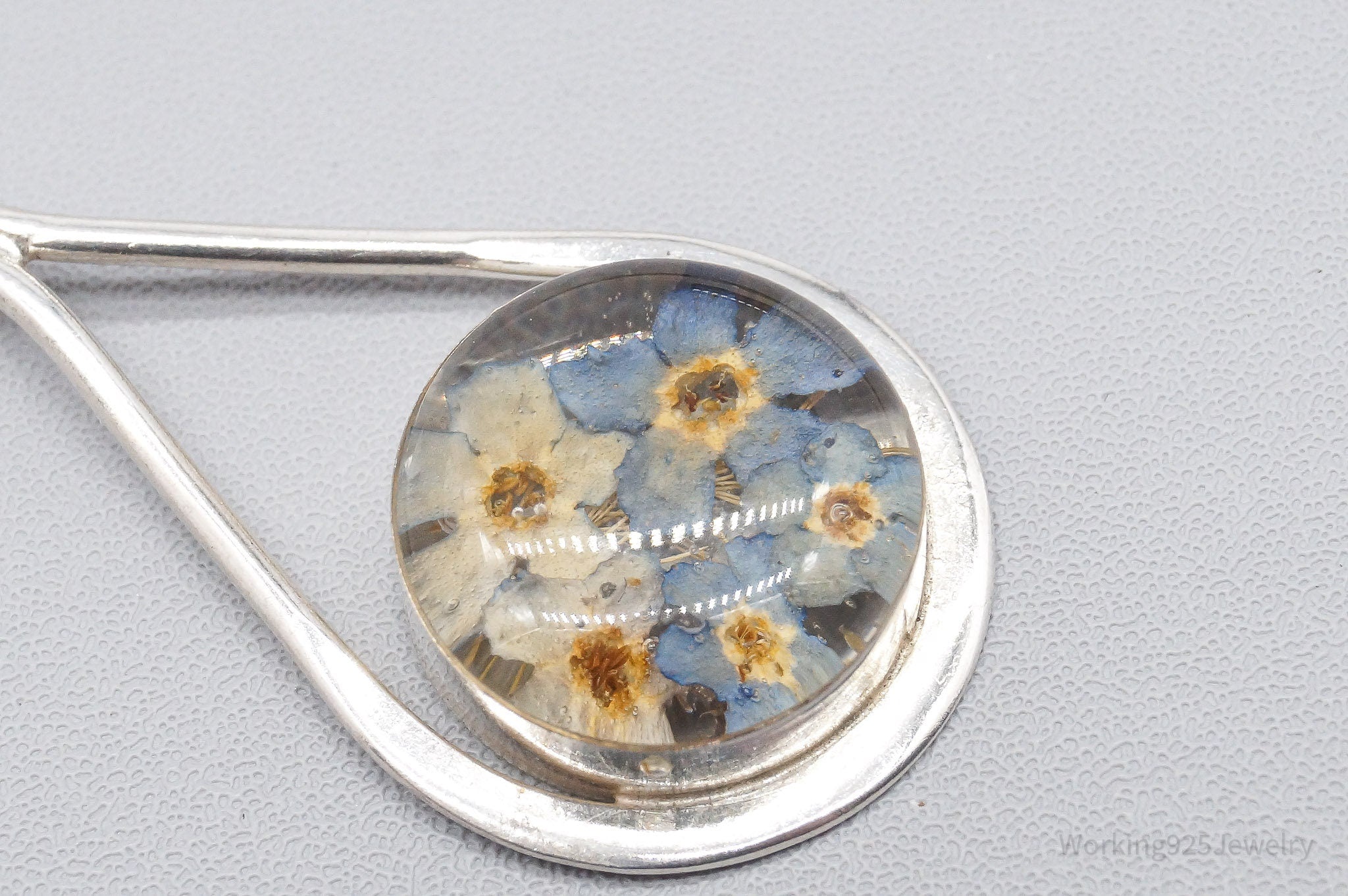Vintage Dried Flowers Sterling Silver Necklace 20"