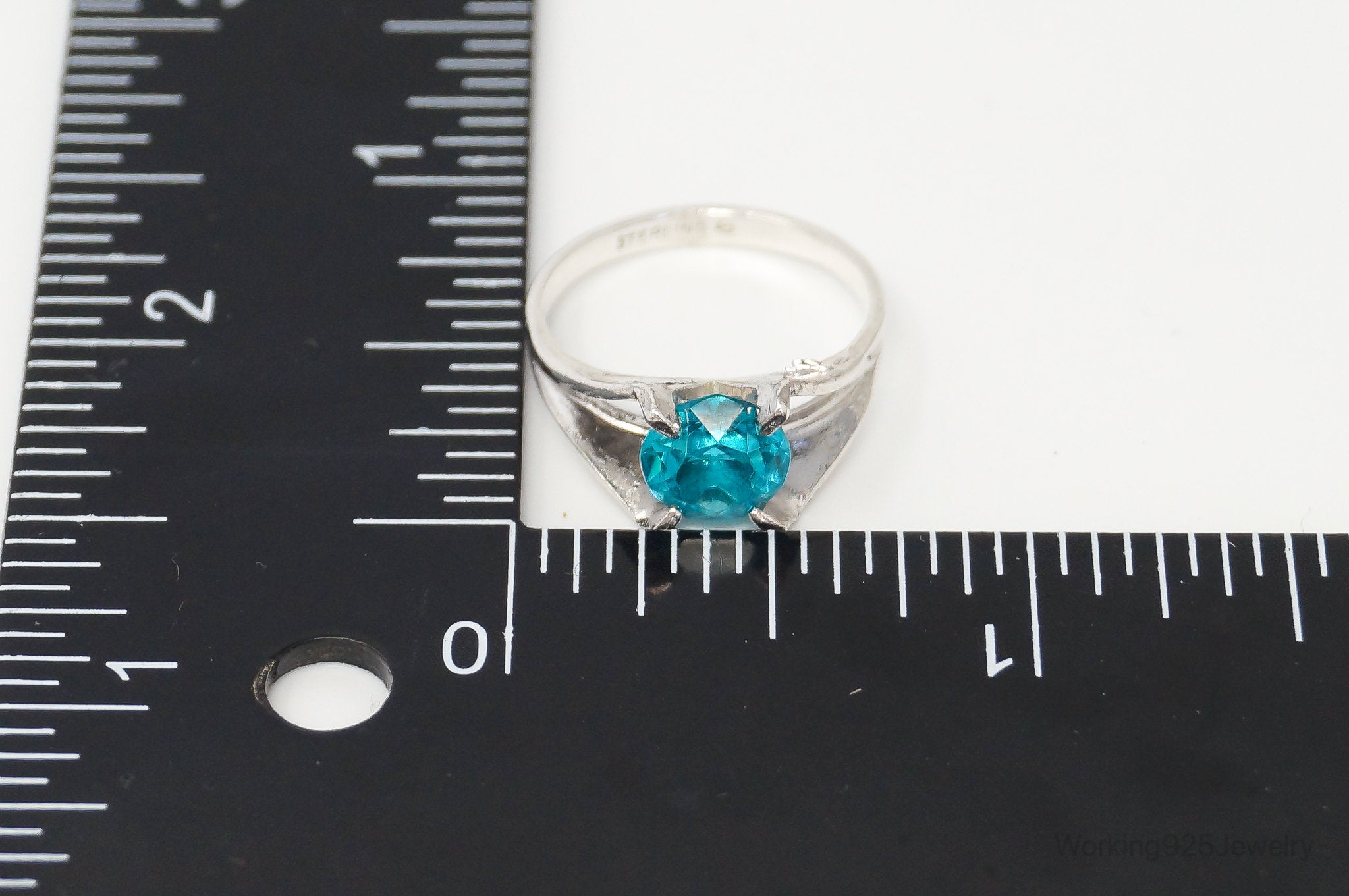 Vintage Designer Vargas Mfg Co Blue Art Glass Sterling Silver Ring - Size 6