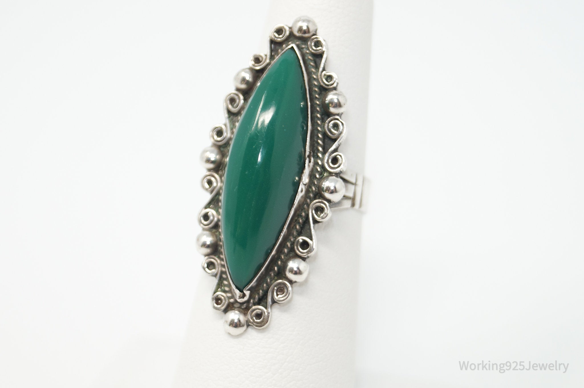 Vintage Mexico Green Onyx Southwestern Sterling Silver Ring - Sz 5.5