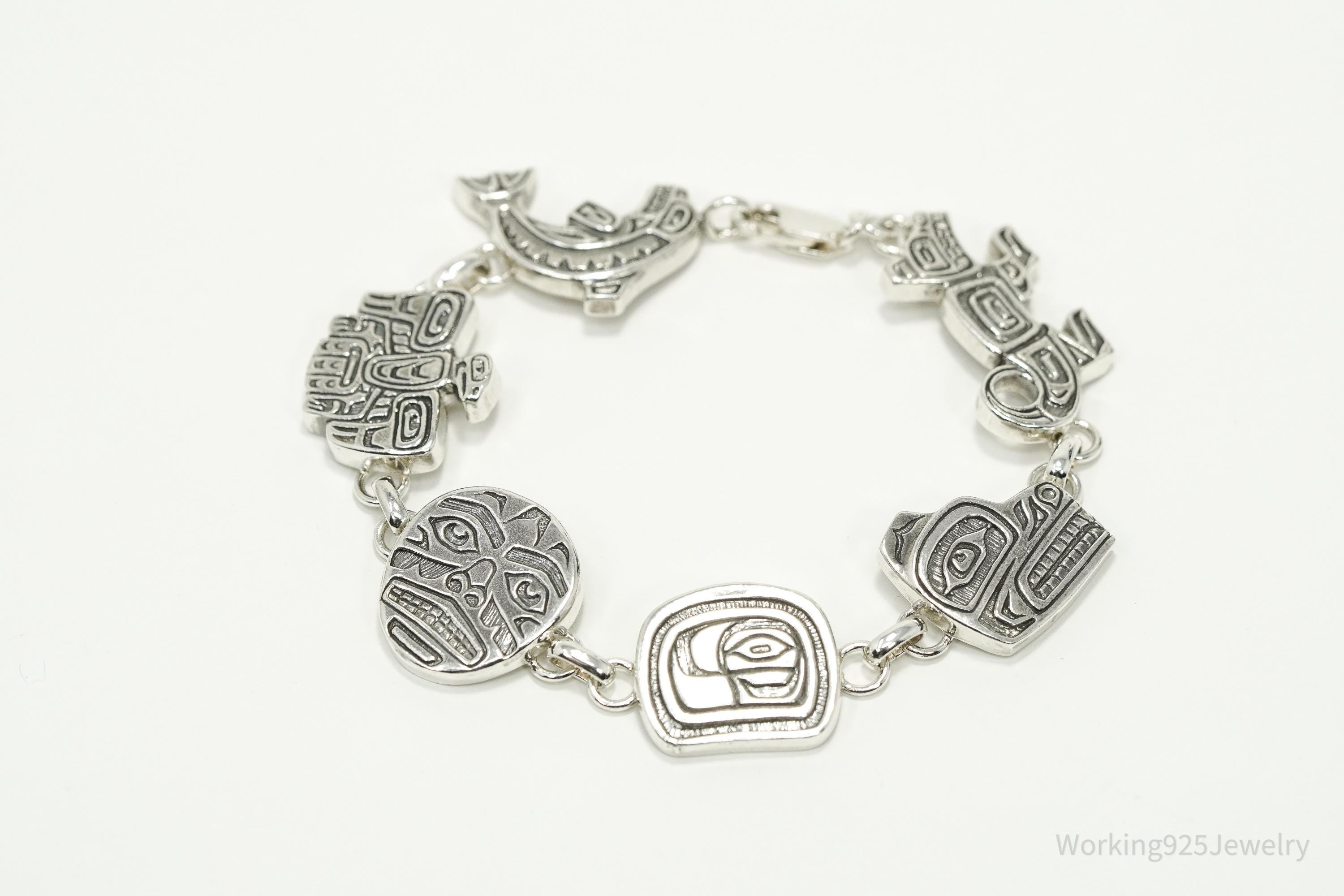 Rare Vintage 1994 Native American Carol Felley Sterling Silver Bracelet 7.25"