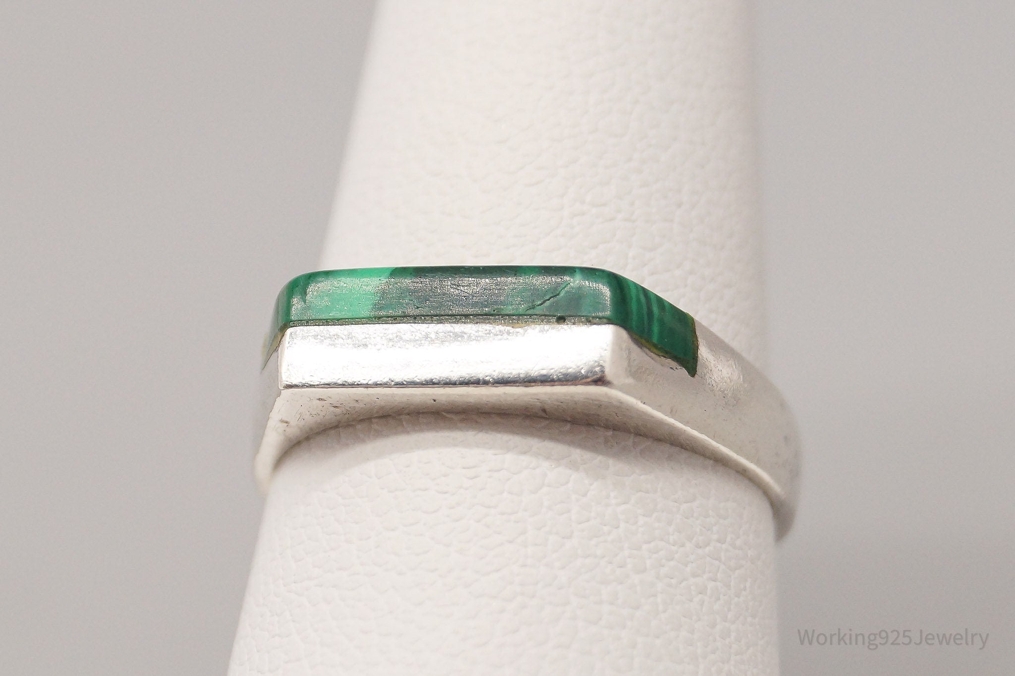 Vintage Malachite Modernist Style Sterling Silver Ring - Size 7.5