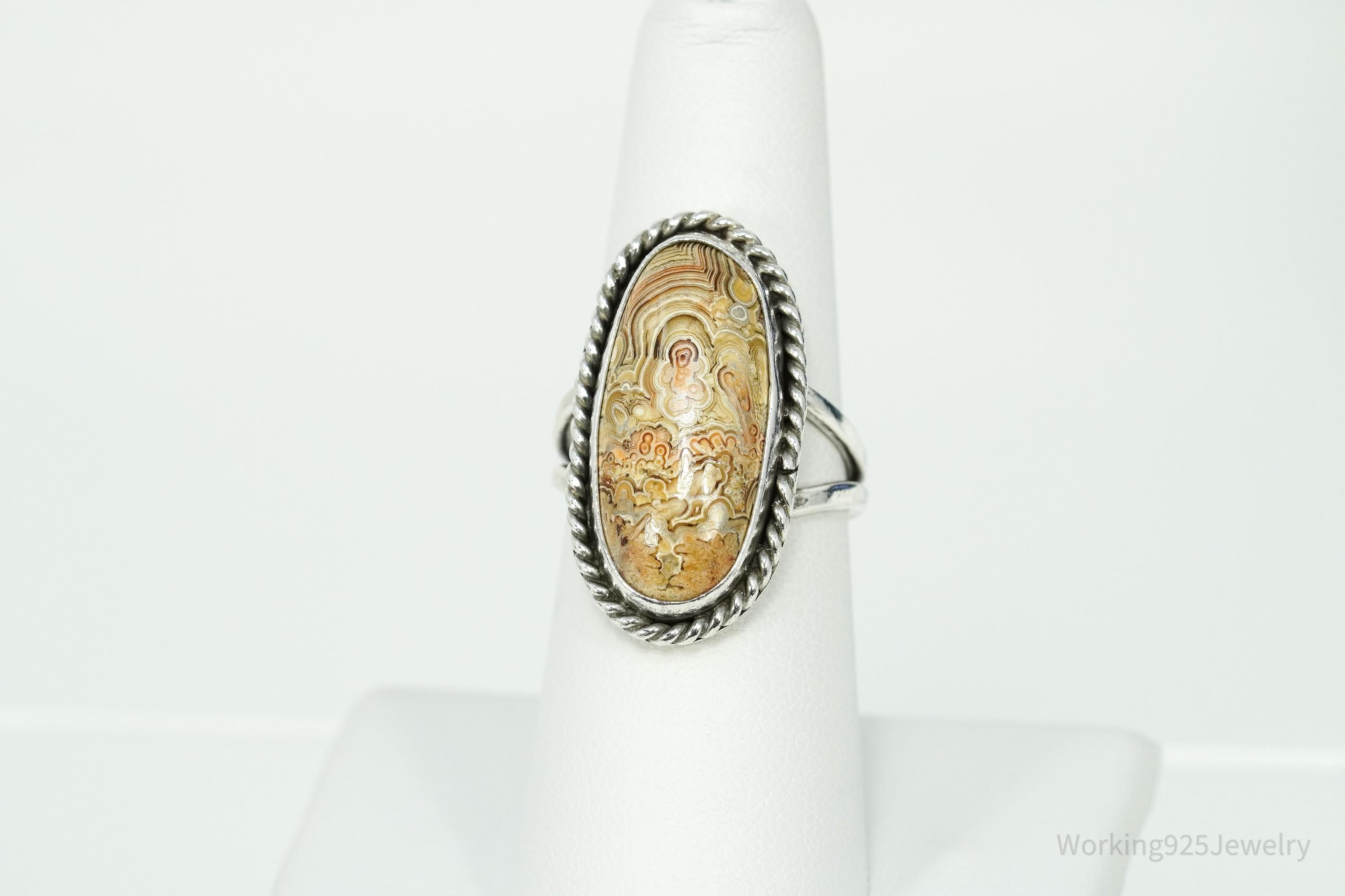 Vintage Native American Unsigned Crazy Lace Agate Silver Ring - Size 7