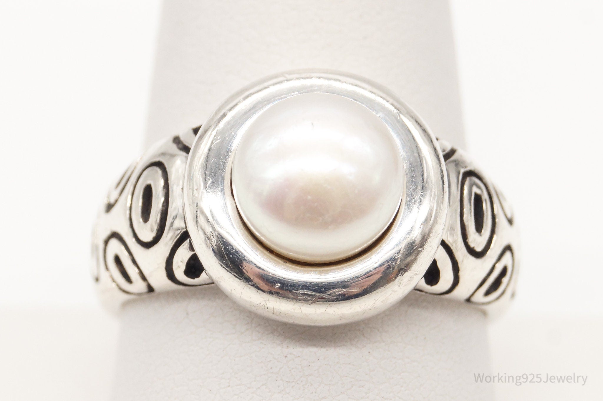 Vintage Pearl Sterling Silver Ring - Size 9.75