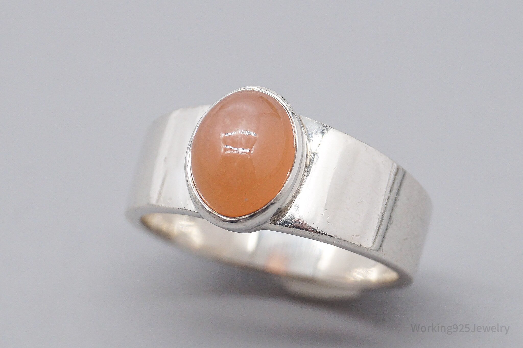 Vintage Peach Moonstone Sterling Silver Ring - Size 8